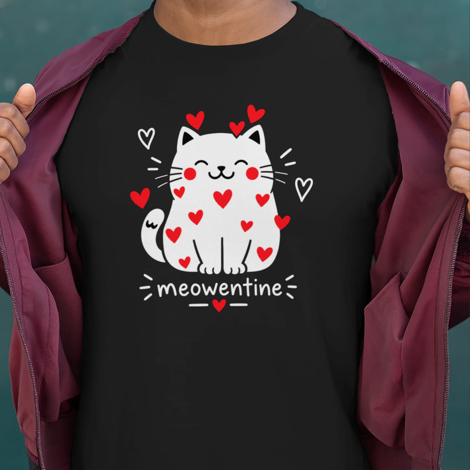 Funny Meowentine Cat Shirt – Cute Valentine Hearts for Cat Lovers