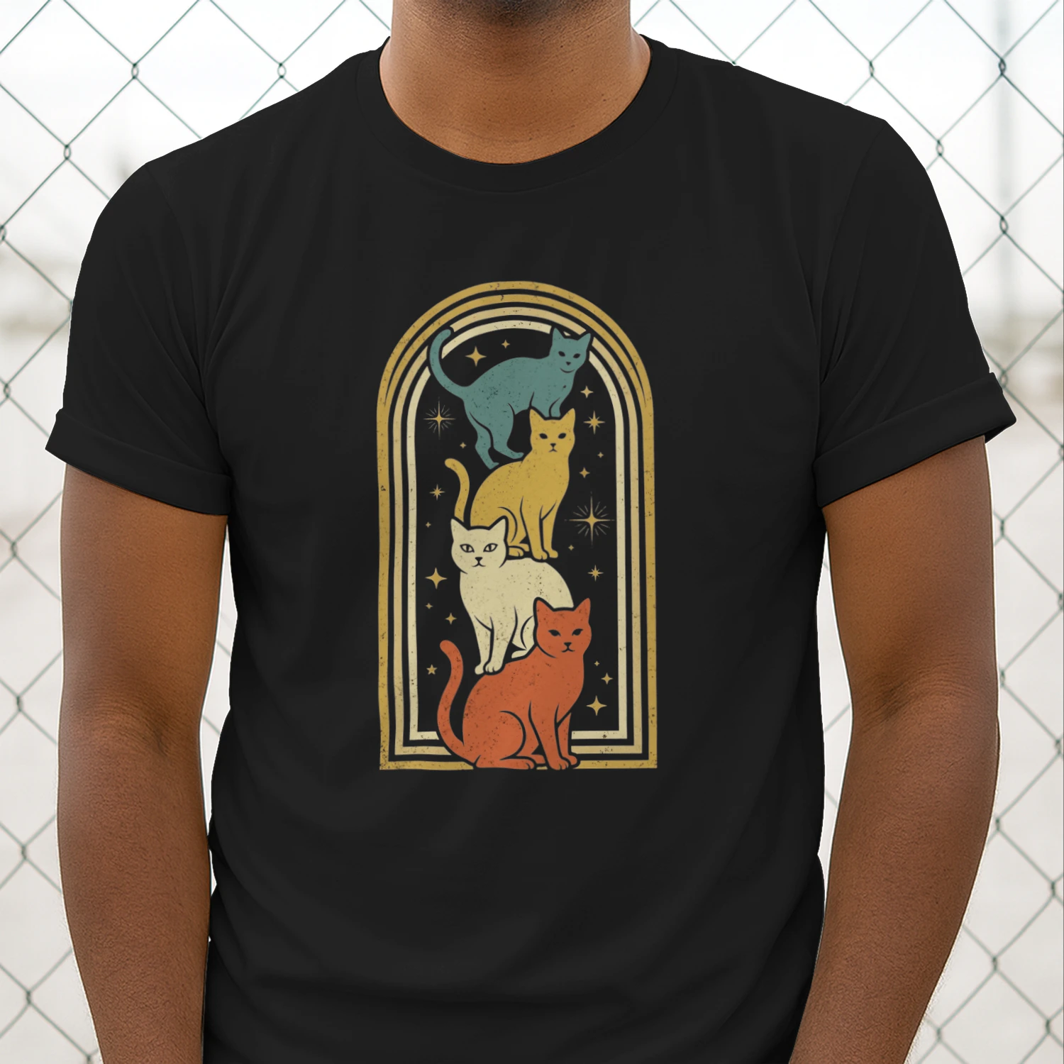 Vintage Celestial Cats Graphic T-Shirt