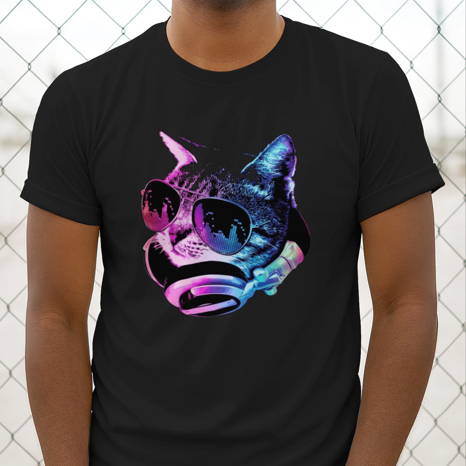 DJ Cat Headphones Sunglasses T-Shirt
