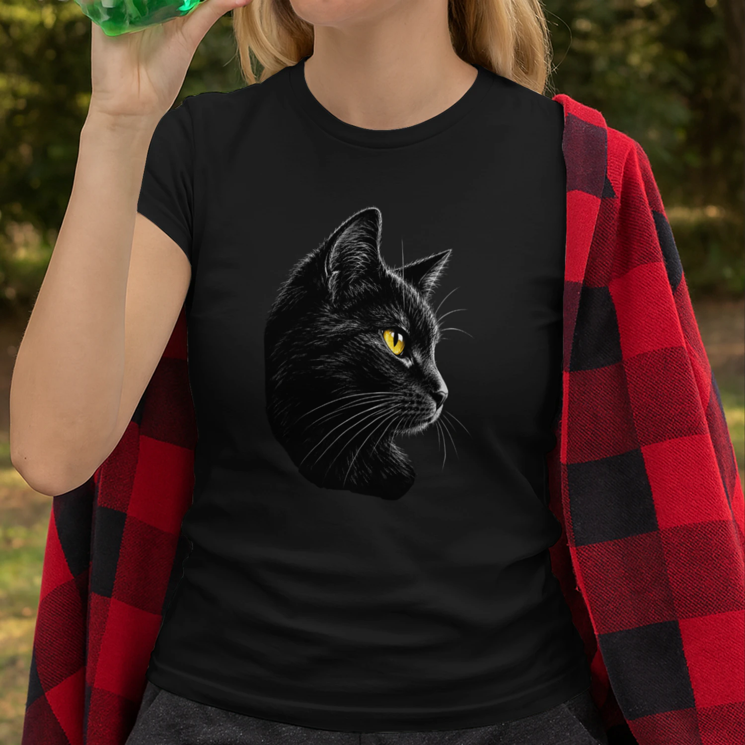 Sleek Black Cat Portrait T-Shirt