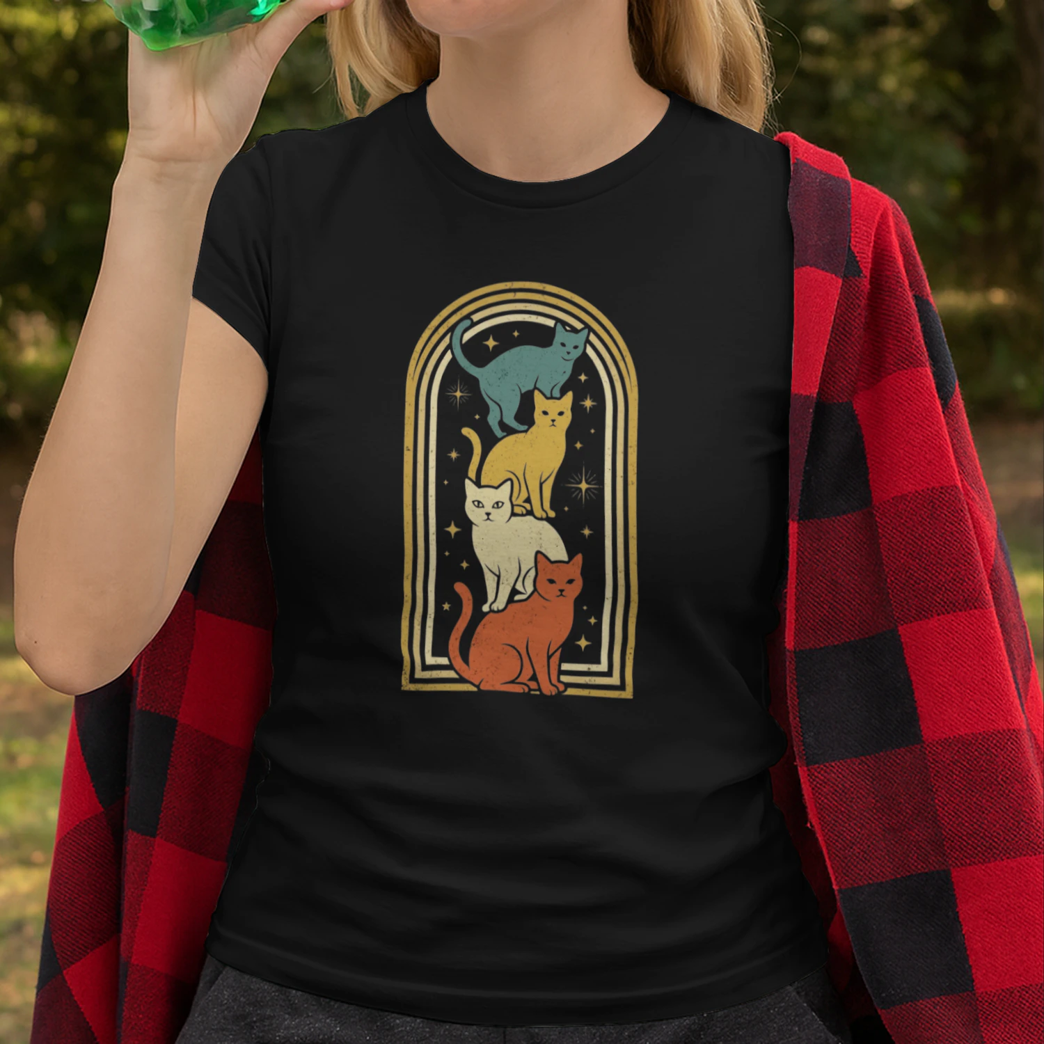 Vintage Celestial Cats Graphic T-Shirt
