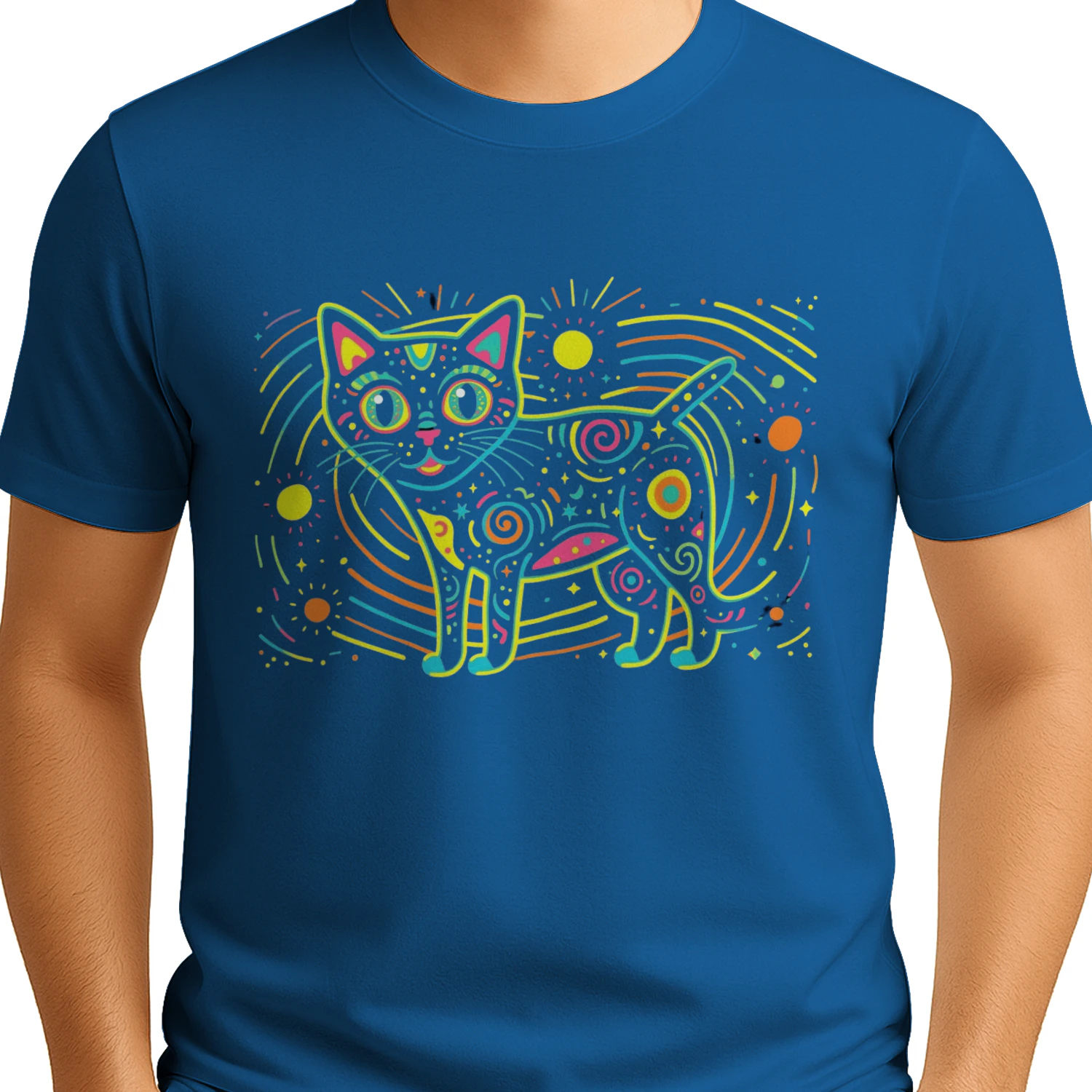 Colorful Cosmic Cat Graphic T-Shirt
