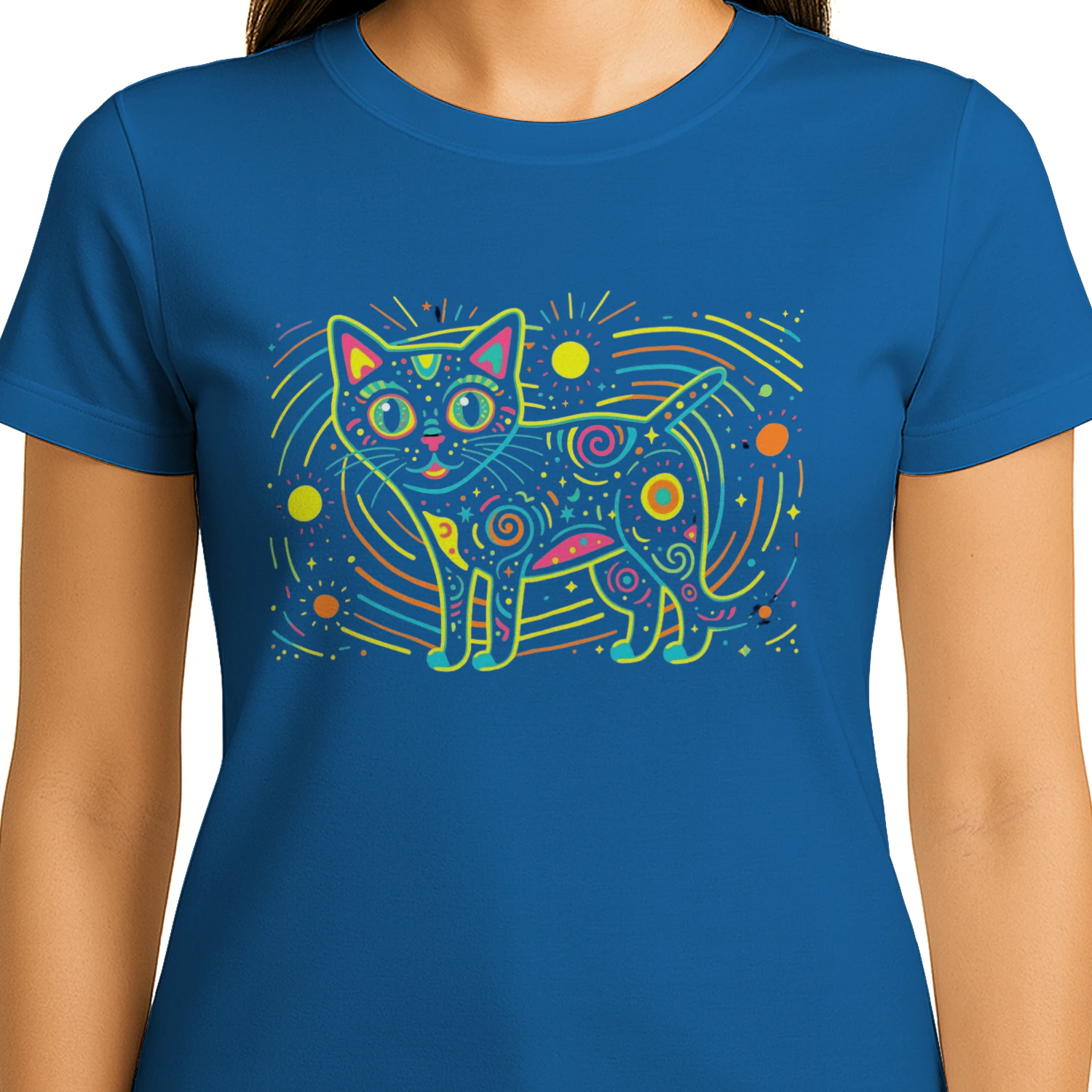 Colorful Cosmic Cat Graphic T-Shirt
