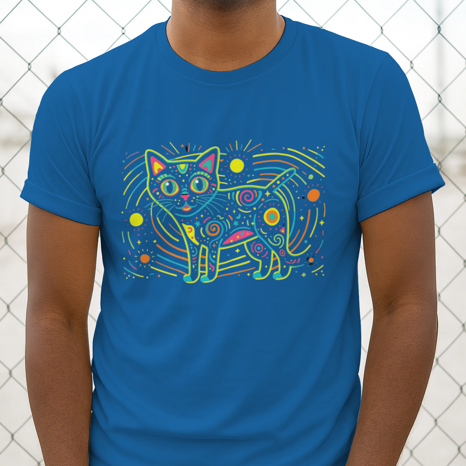 Colorful Cosmic Cat Graphic T-Shirt
