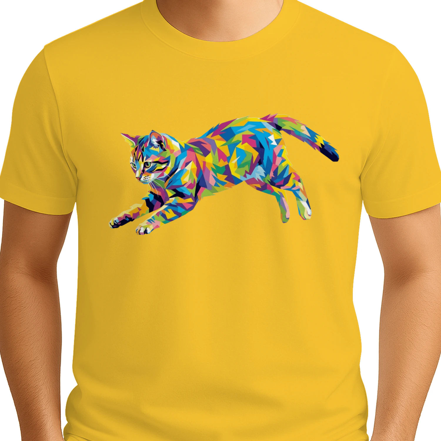 Colorful Pop Art Leaping Cat T-Shirt