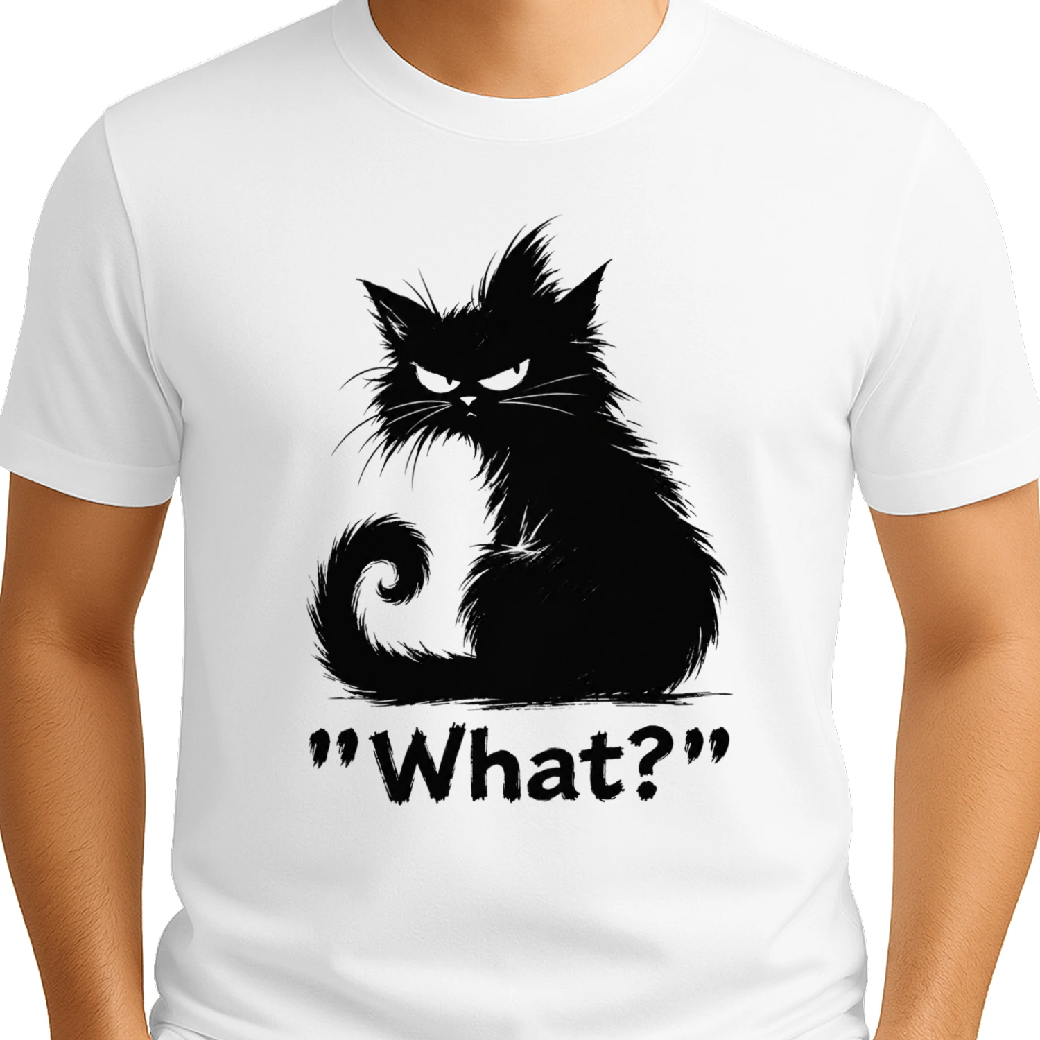 Funny Grumpy Black Cat "What?" T-Shirt