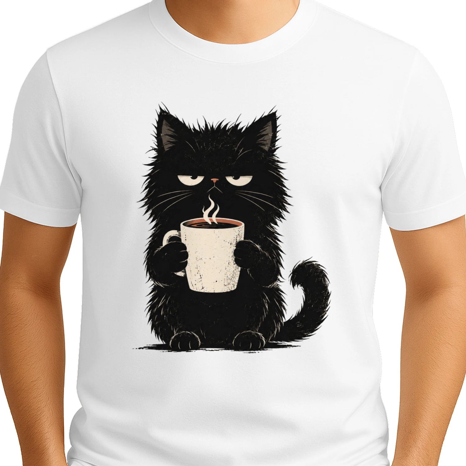 Funny Grumpy Black Cat Coffee T-Shirt