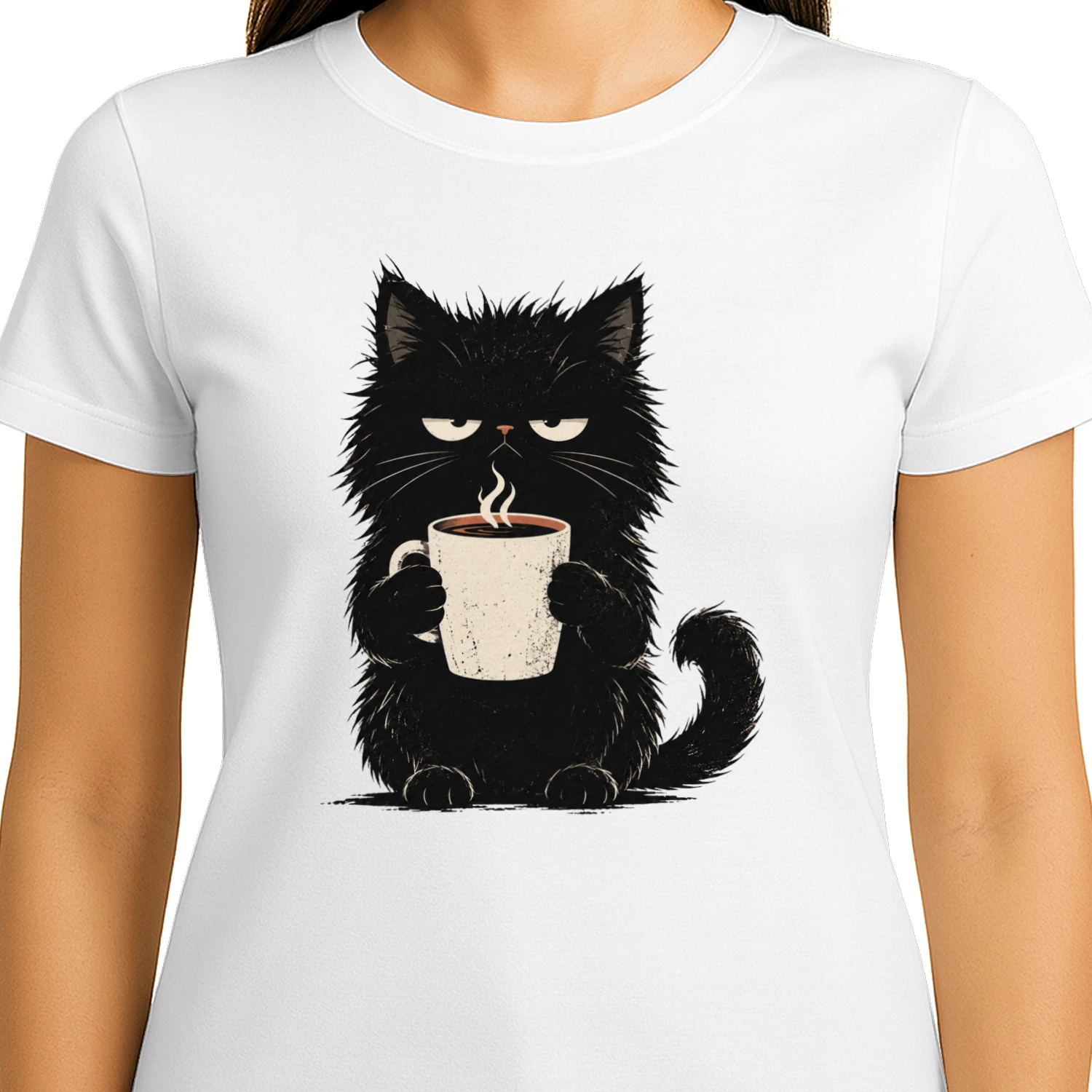 Funny Grumpy Black Cat Coffee T-Shirt