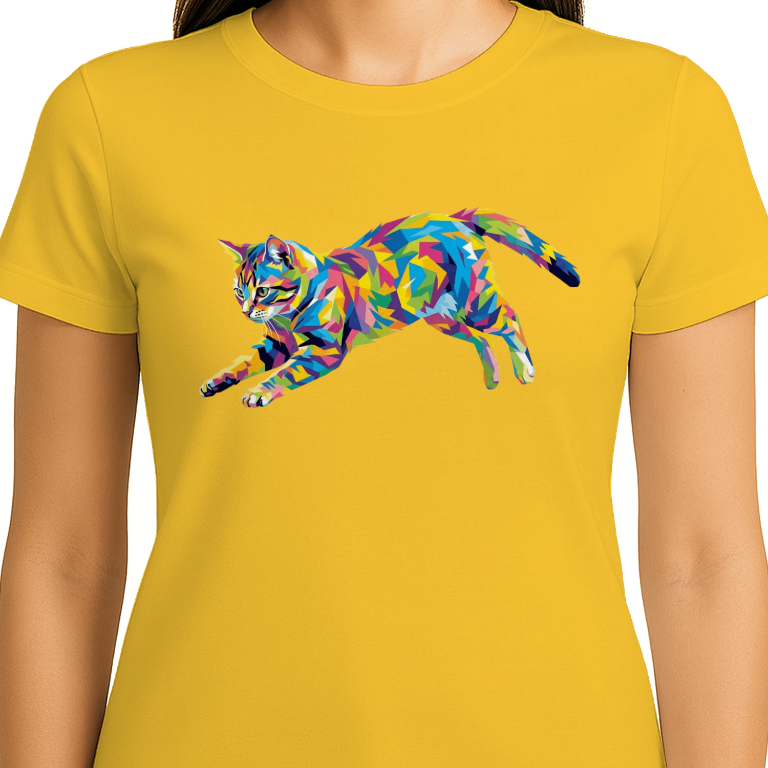 Colorful Pop Art Leaping Cat T-Shirt