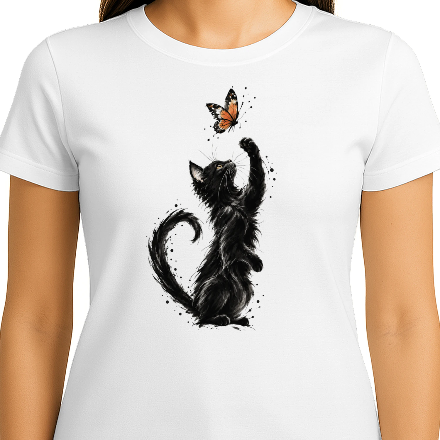 Black Cat & Butterfly Watercolor T-Shirt