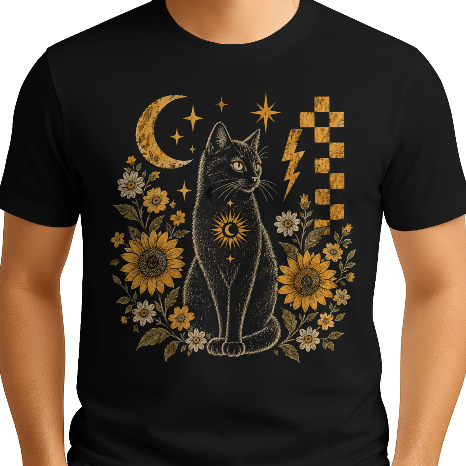 Magical Cat and Sunflowers Design