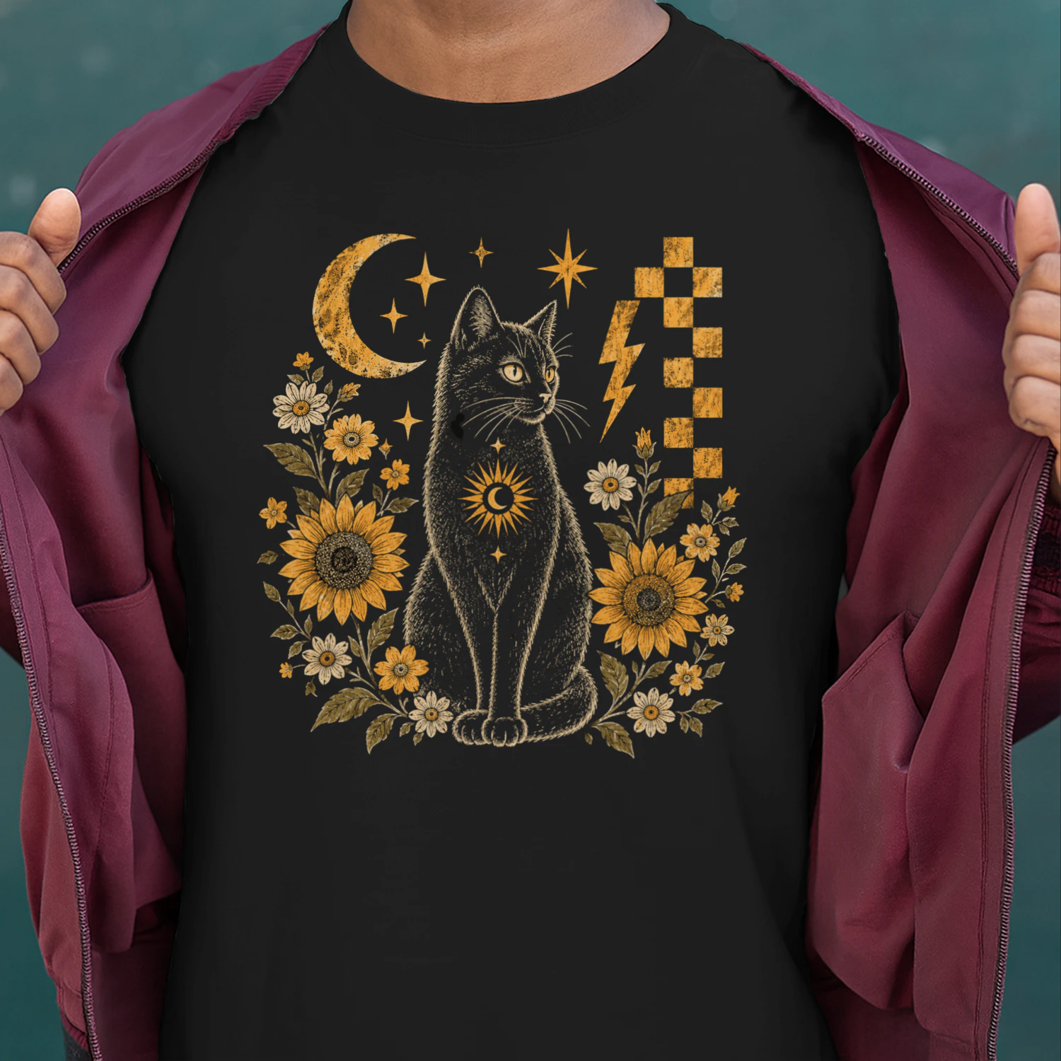 Magical Cat and Sunflowers Design