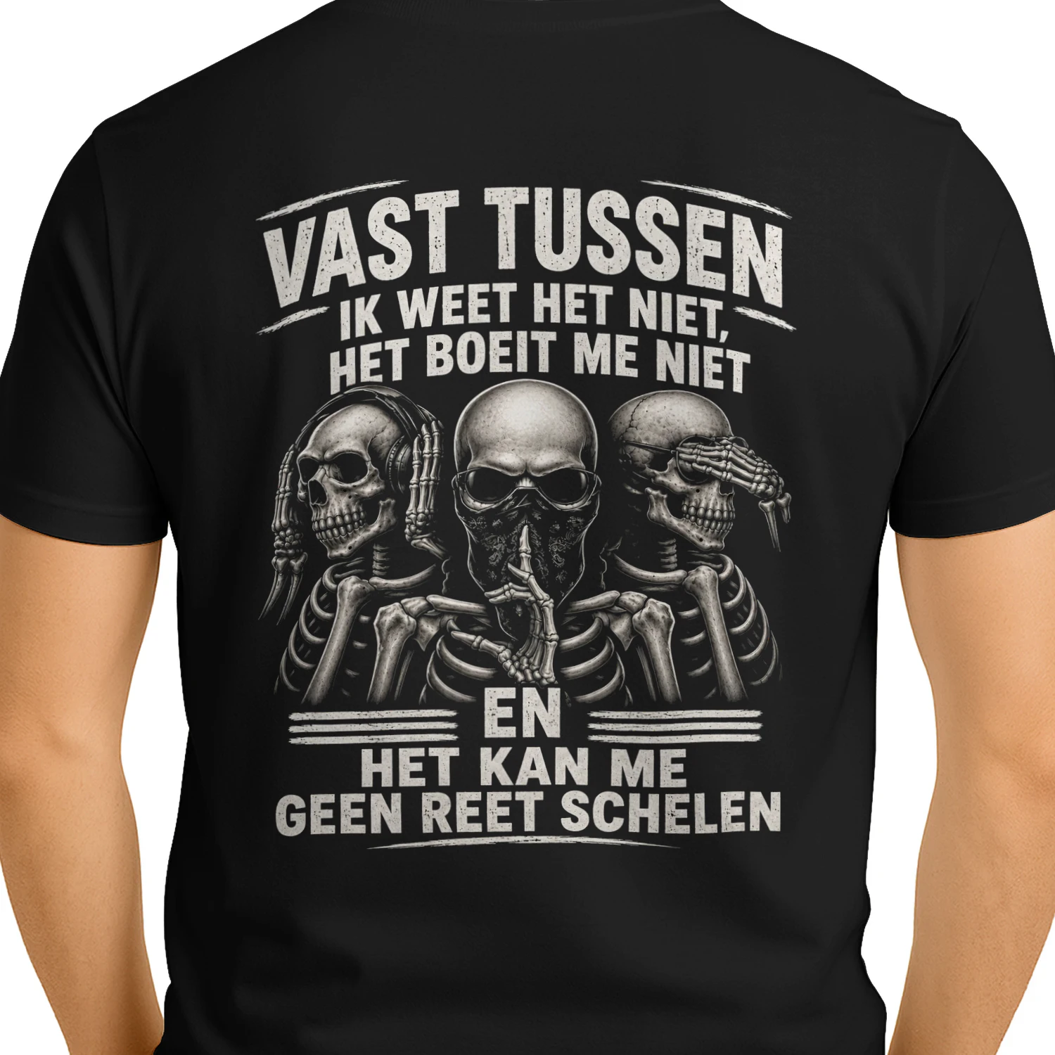 Vast Tussen – Grappig Skelet T-Shirt