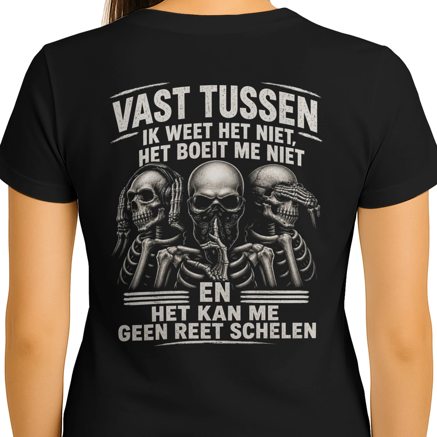 Vast Tussen – Grappig Skelet T-Shirt