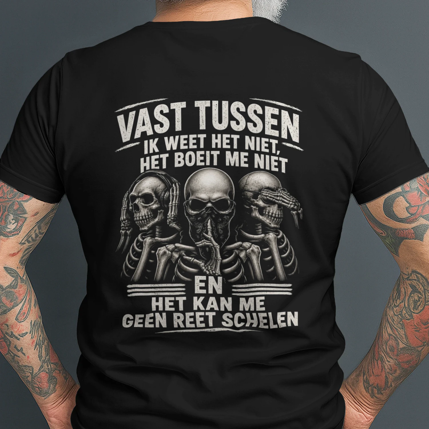 Vast Tussen – Grappig Skelet T-Shirt