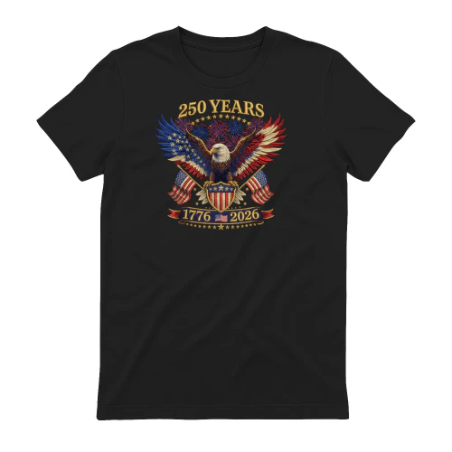 250 Years of Freedom Eagle T-Shirt | 1776 2026 Patriotic USA Shirt | Bald Eagle American Flag July 4th Tee