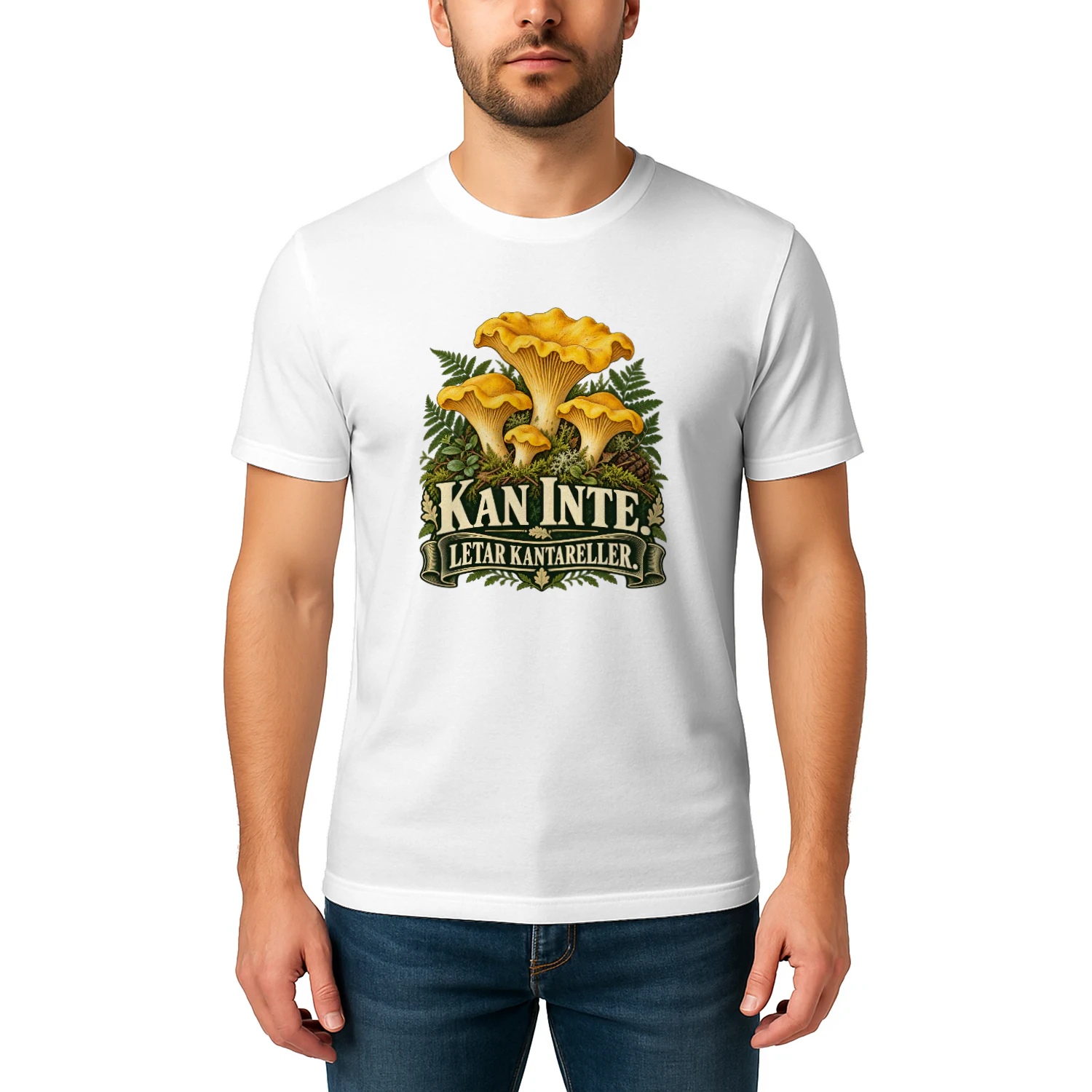 Kan inte. Letar kantareller. – T-shirt för svampplockare