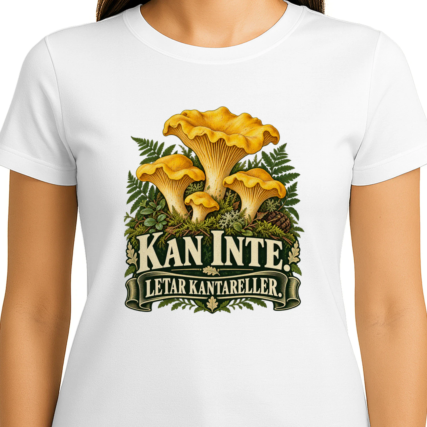 Kan inte. Letar kantareller. – T-shirt för svampplockare