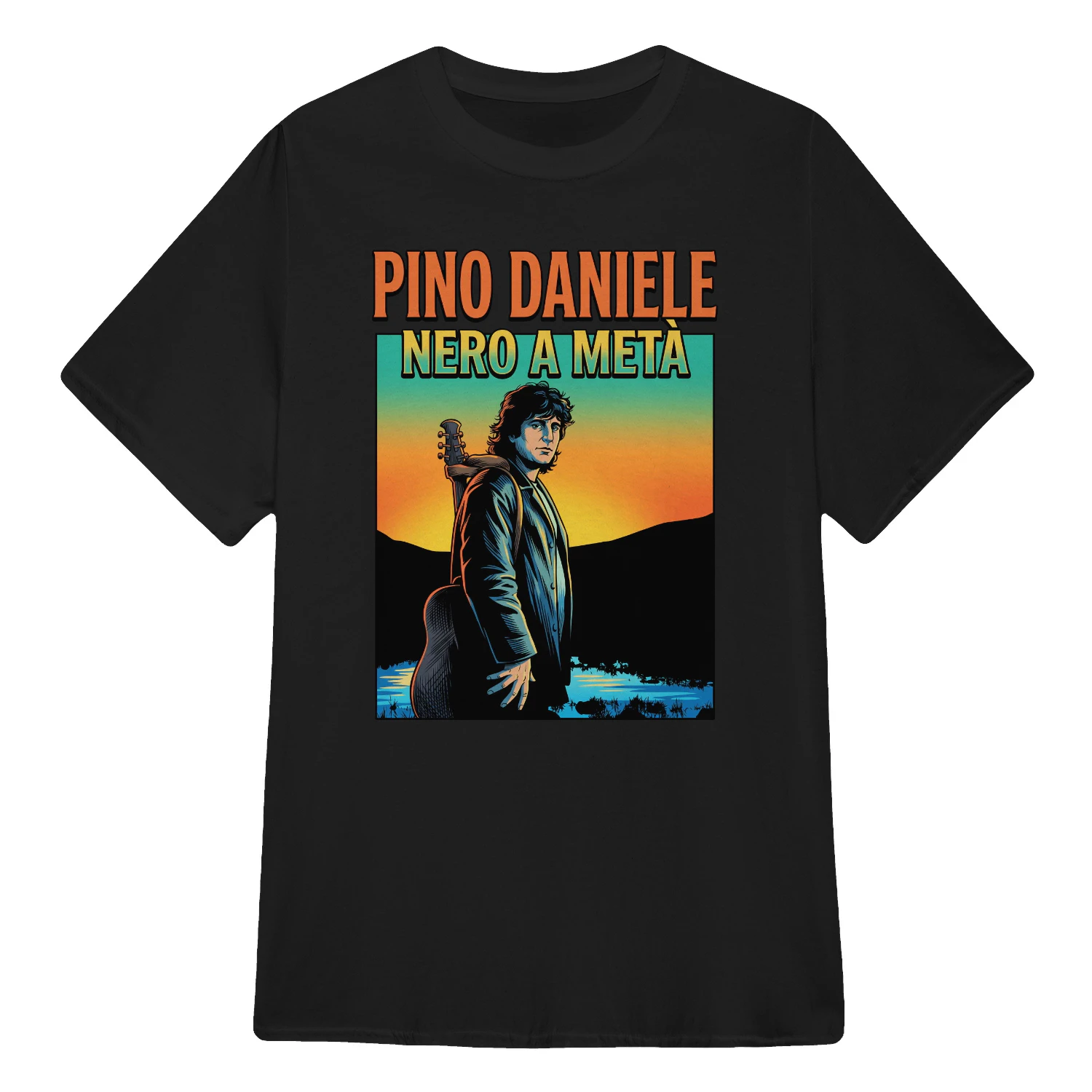 Pino Daniele Merch Nero A Metà Vintage Sunset Illustration
