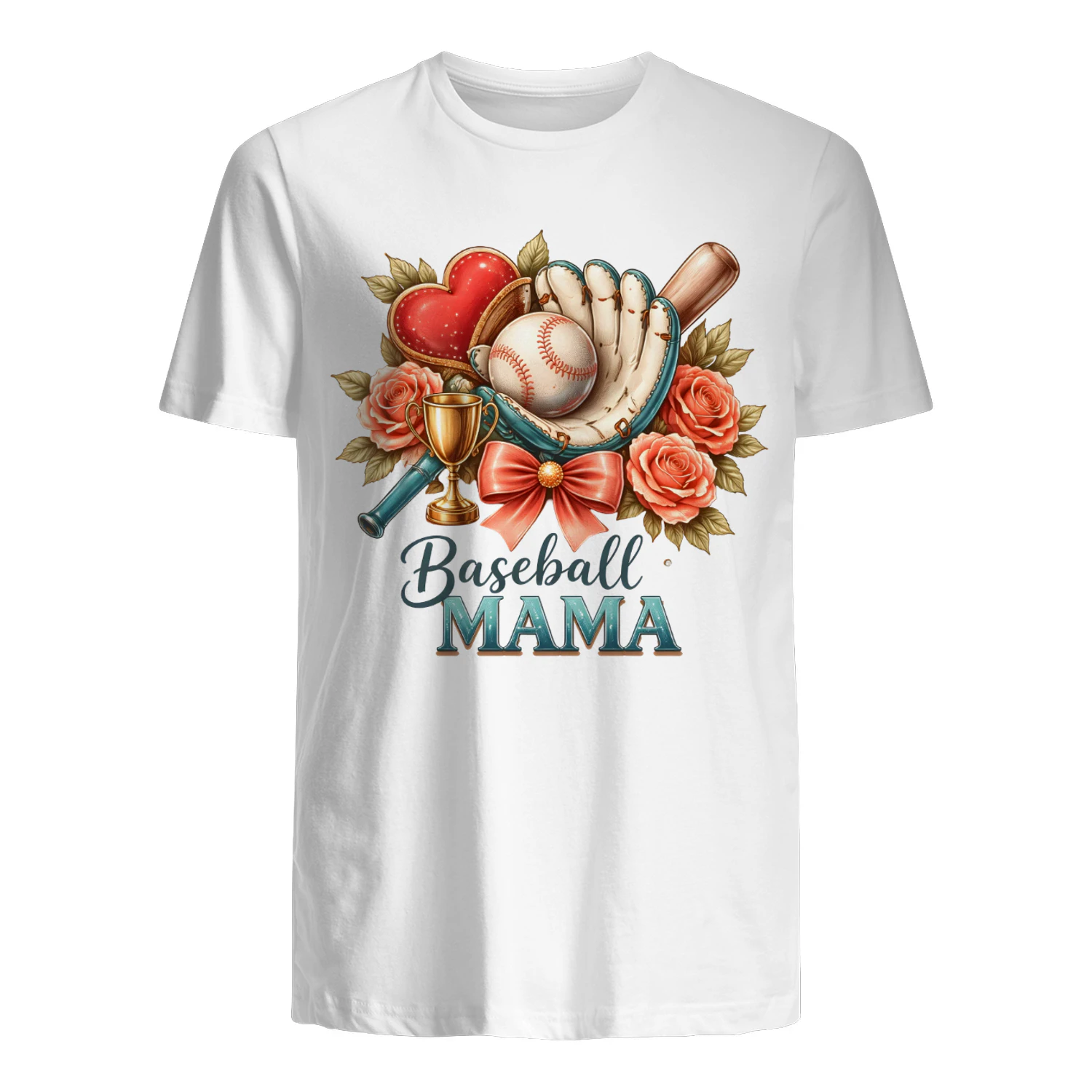 Baseball Mama Coquette Floral Heart Trophy T-Shirt