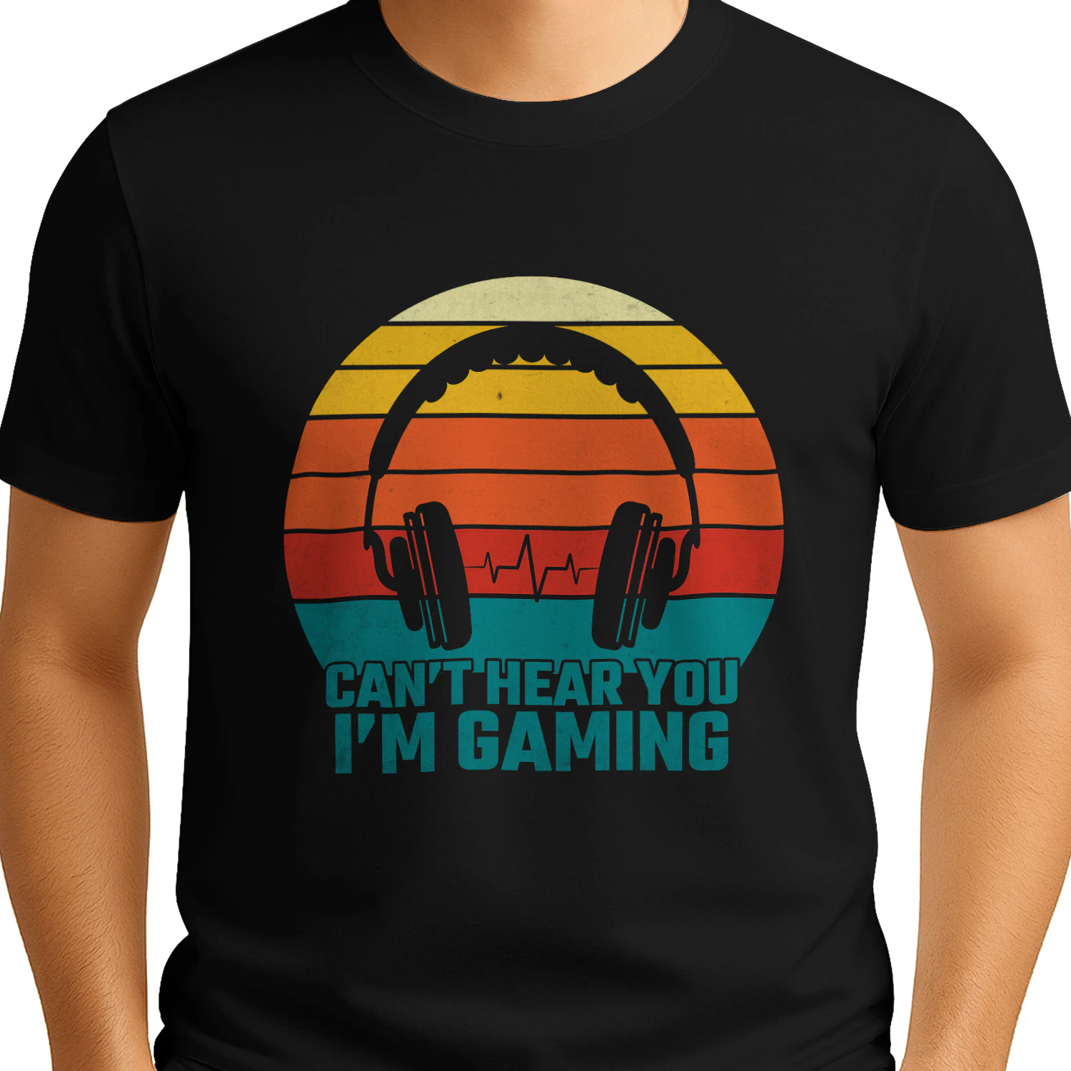 Can't Hear You I'm Gaming Vintage Headset Sunset T-Shirt