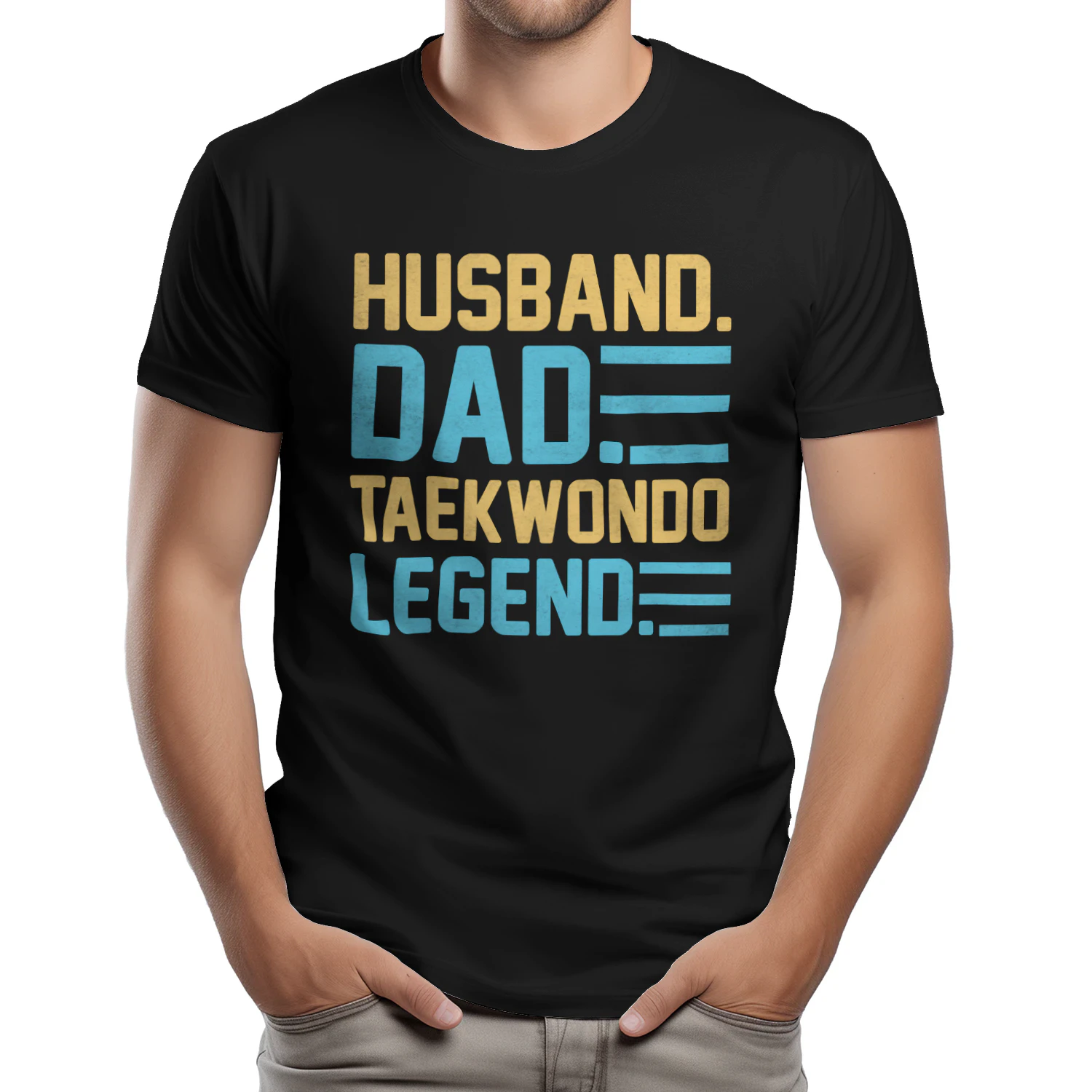 Husband Dad Taekwondo Legend Retro Black T-Shirt