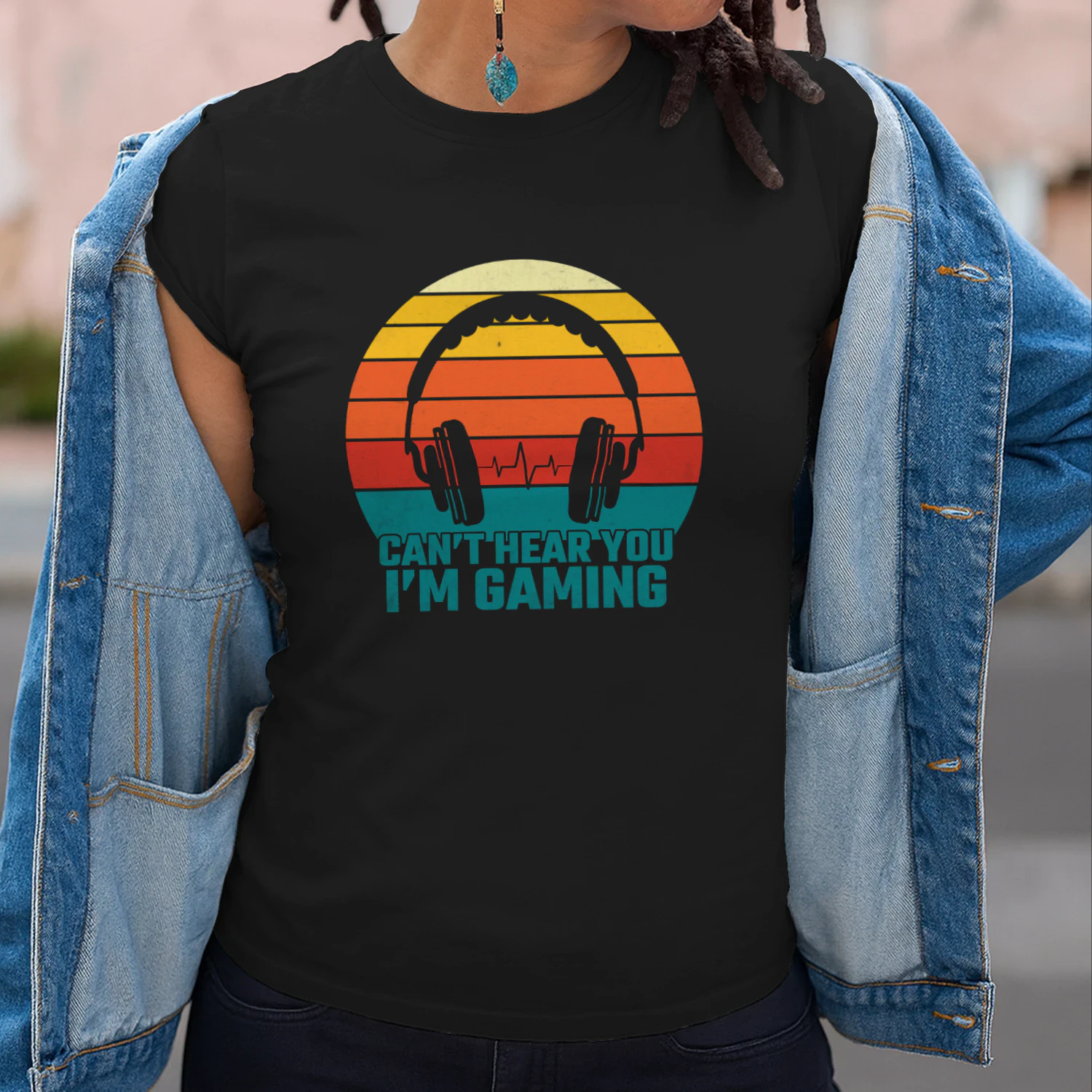 Can't Hear You I'm Gaming Vintage Headset Sunset T-Shirt