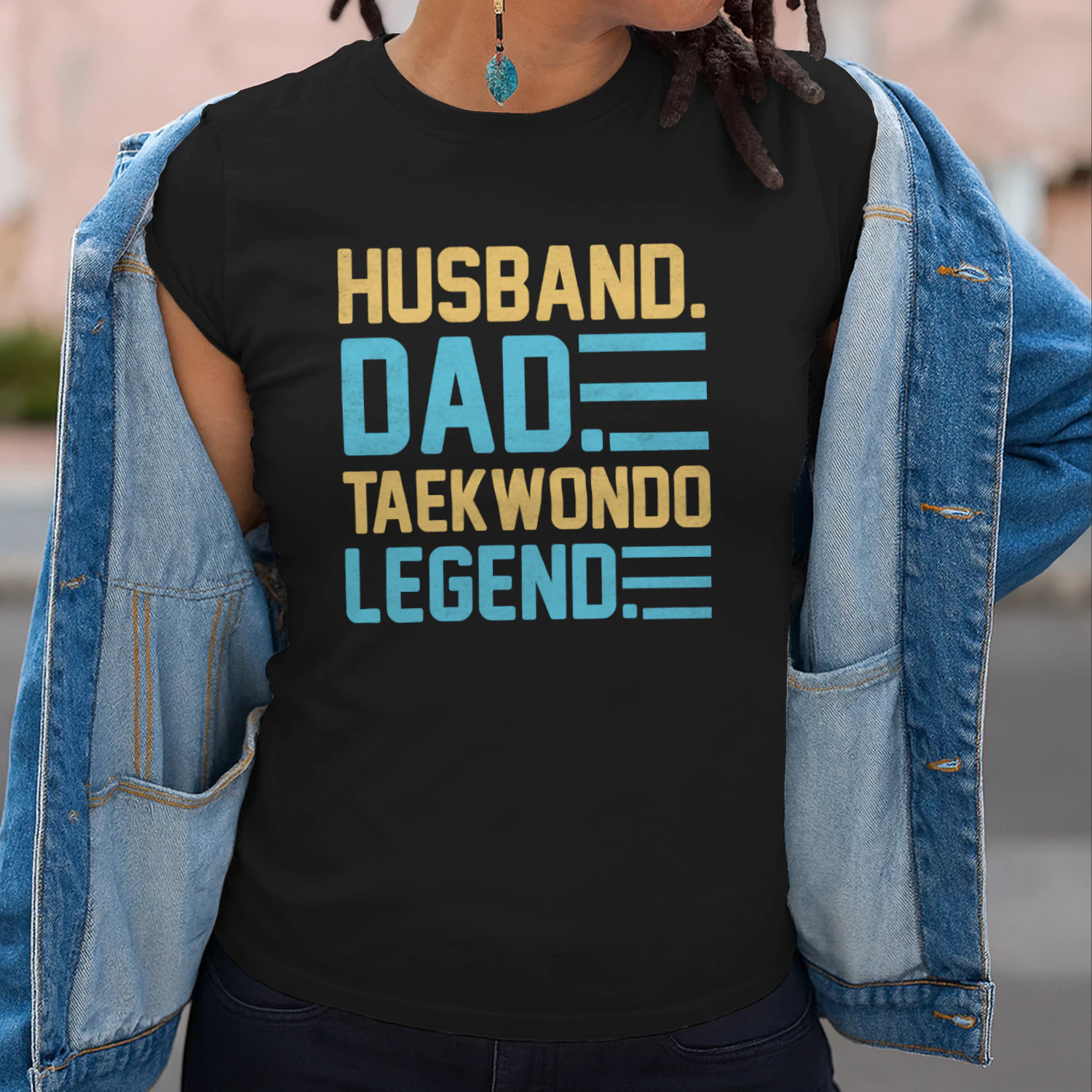 Husband Dad Taekwondo Legend Retro Black T-Shirt
