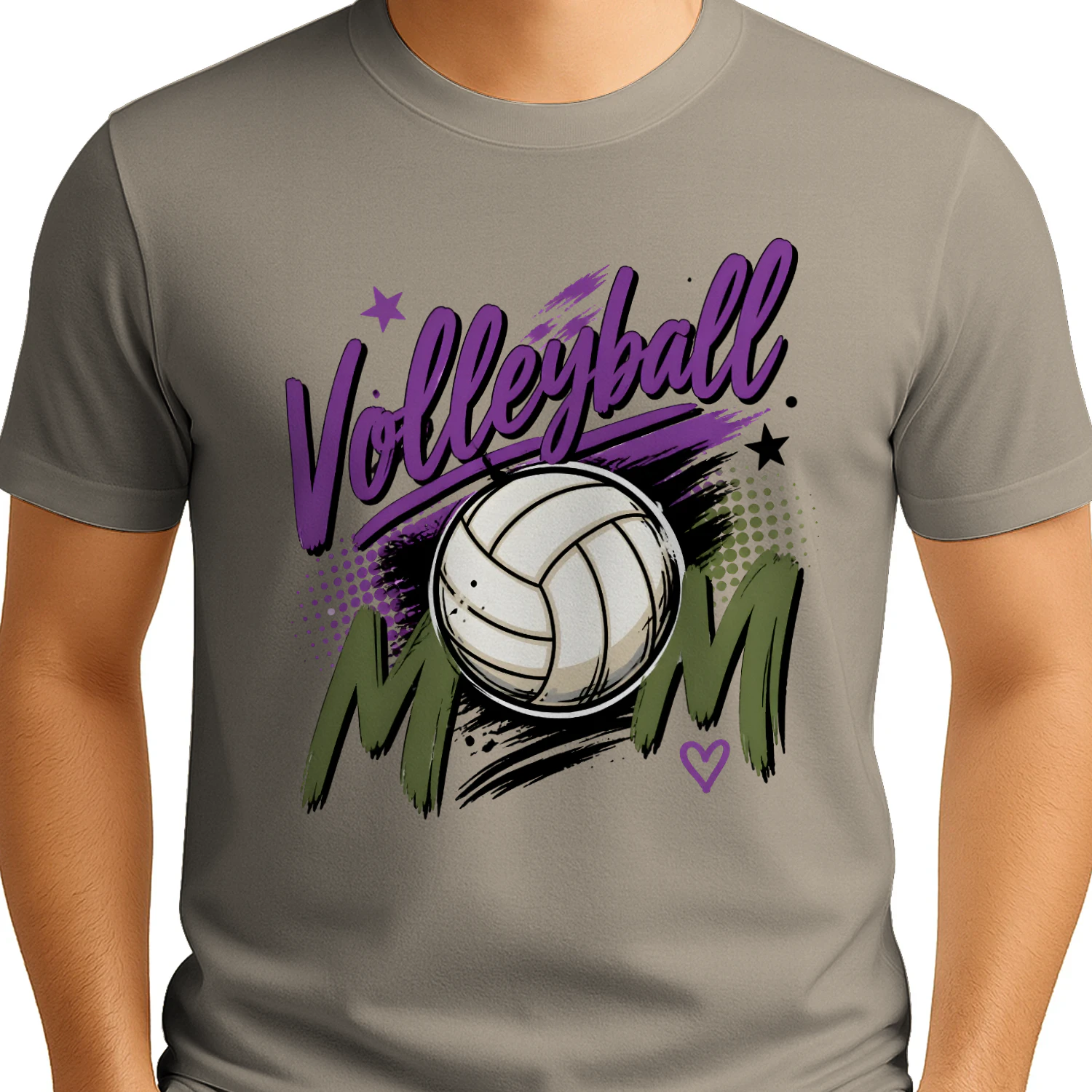 Volleyball Mom Brush Lettering Purple Green Sports T-Shirt