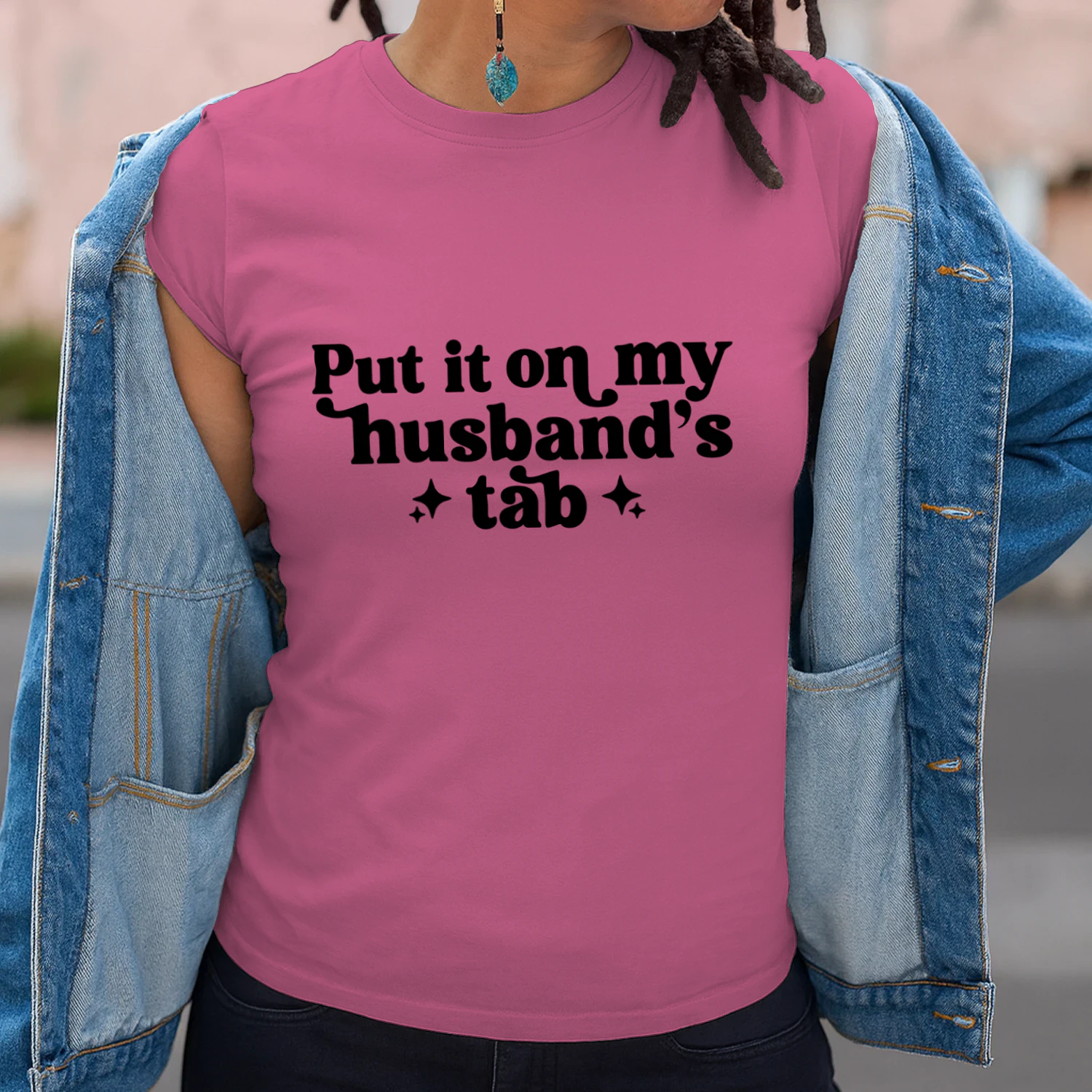 Put It On My Husband's Tab Retro Pink T-Shirt