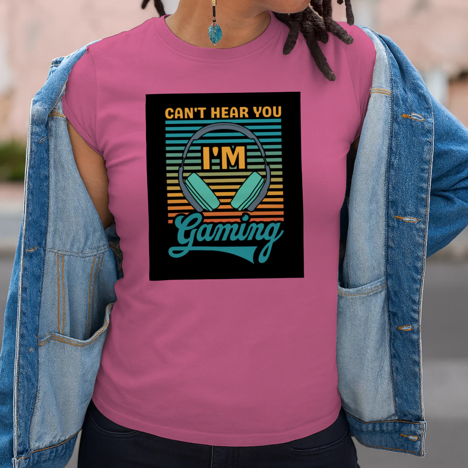 Can't Hear You I'm Gaming Retro Cursive Headset Box T-Shirt