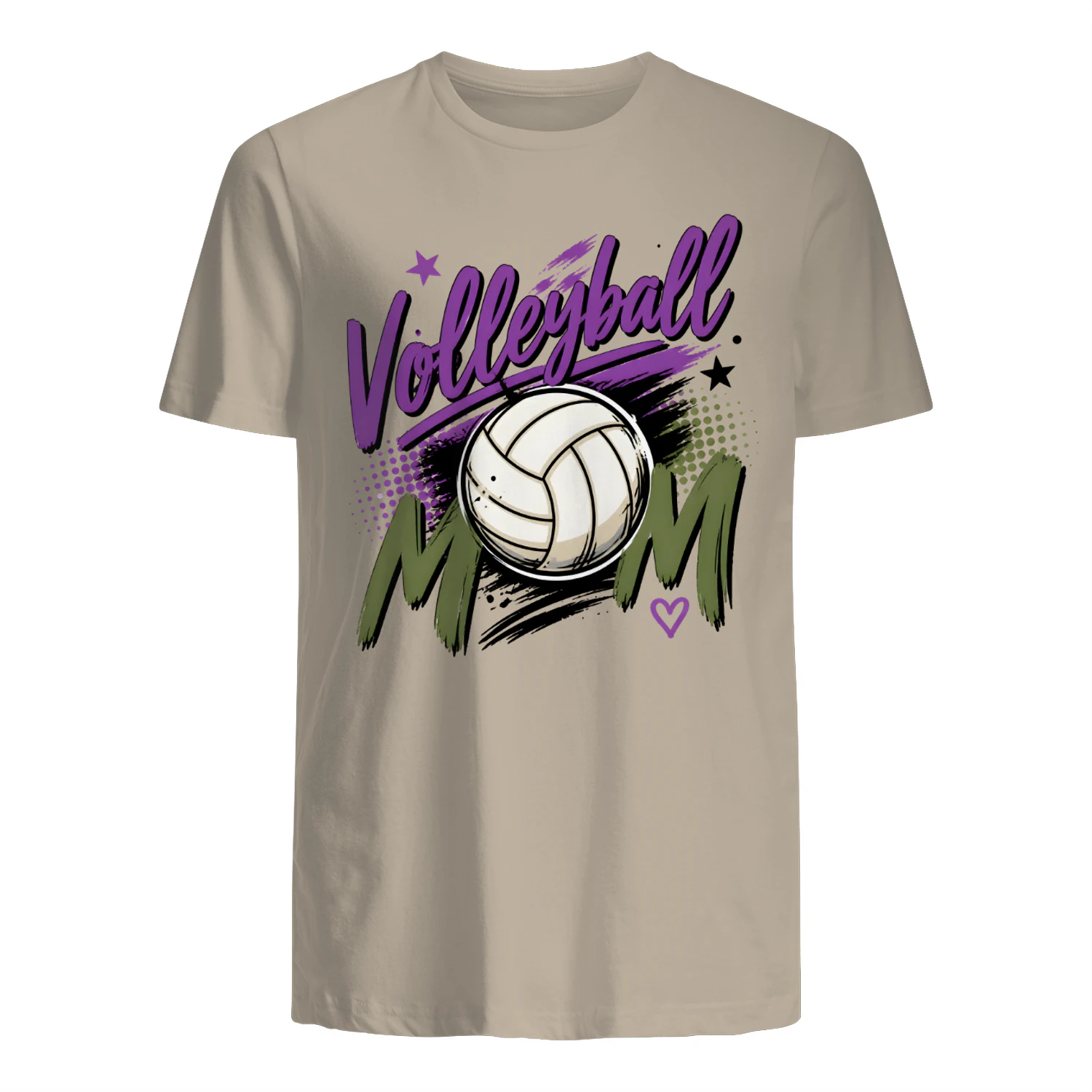 Volleyball Mom Brush Lettering Purple Green Sports T-Shirt
