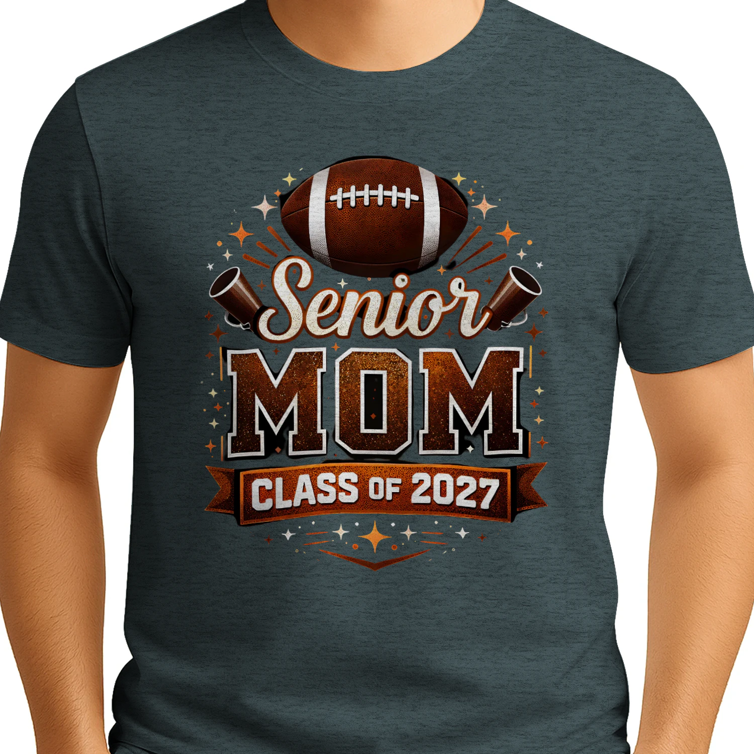 Senior Mom Class of 2027 Football Megaphone T-Shirt