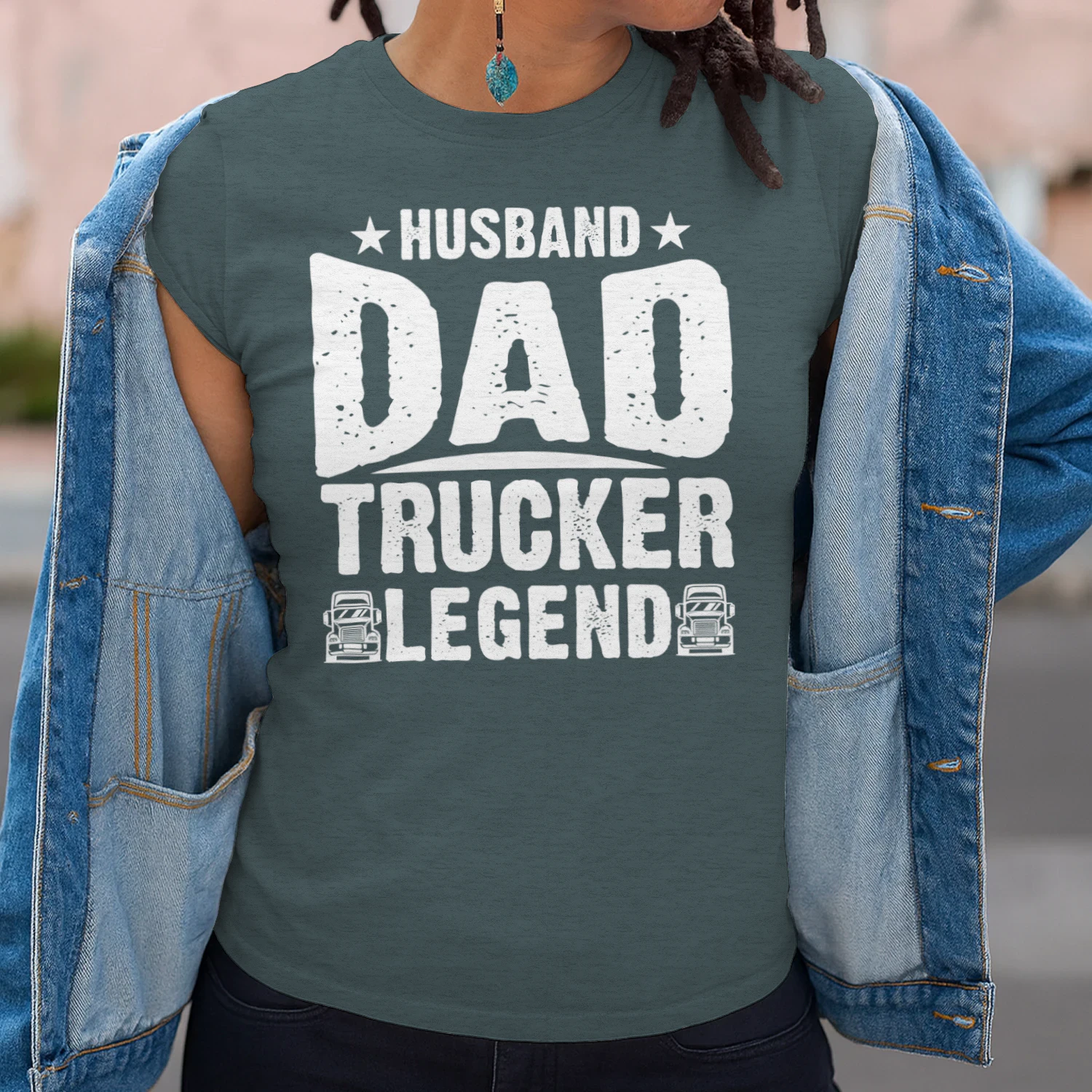 Husband Dad Trucker Legend Distressed Heather T-Shirt