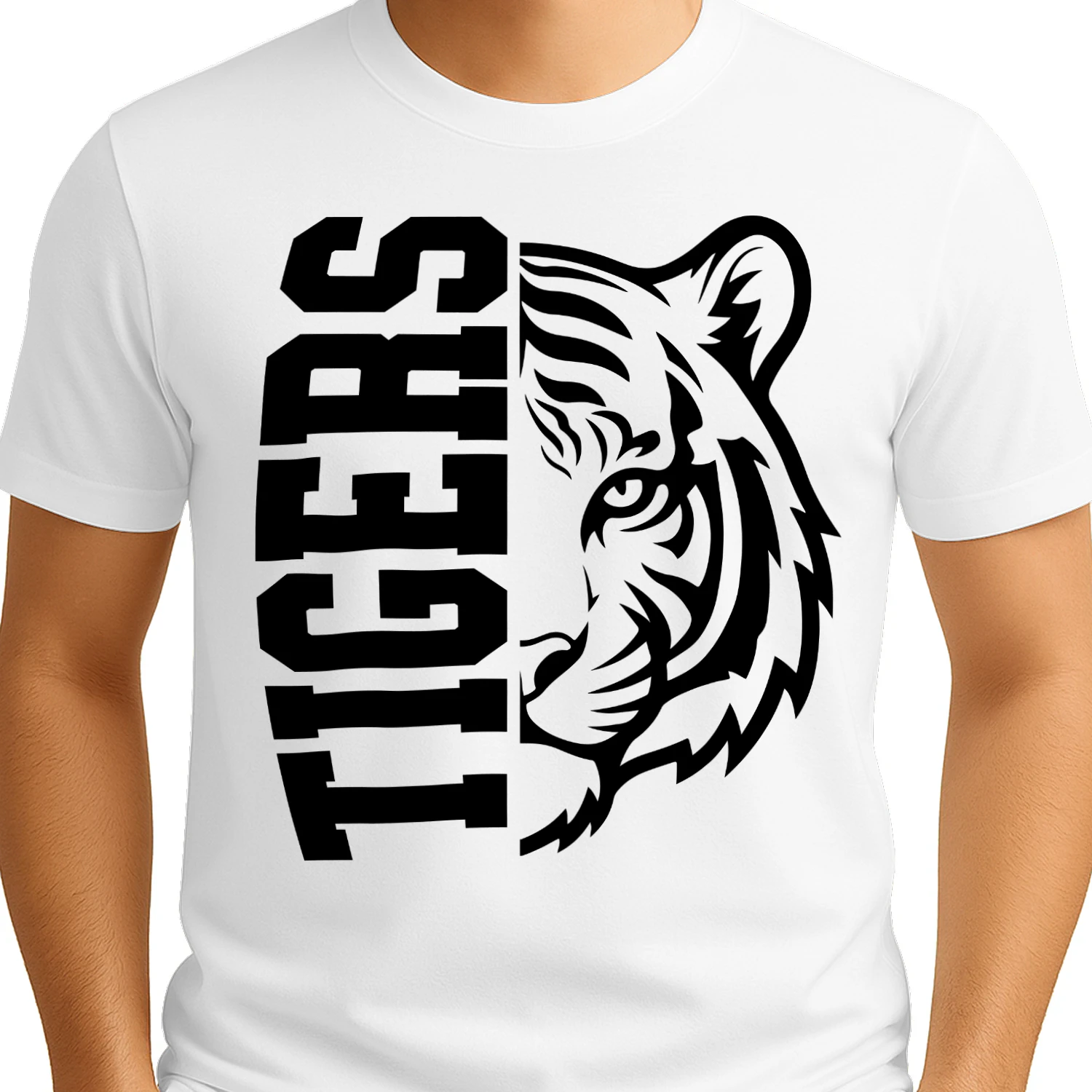 Tigers Half Face Split Mascot Sports T-Shirt