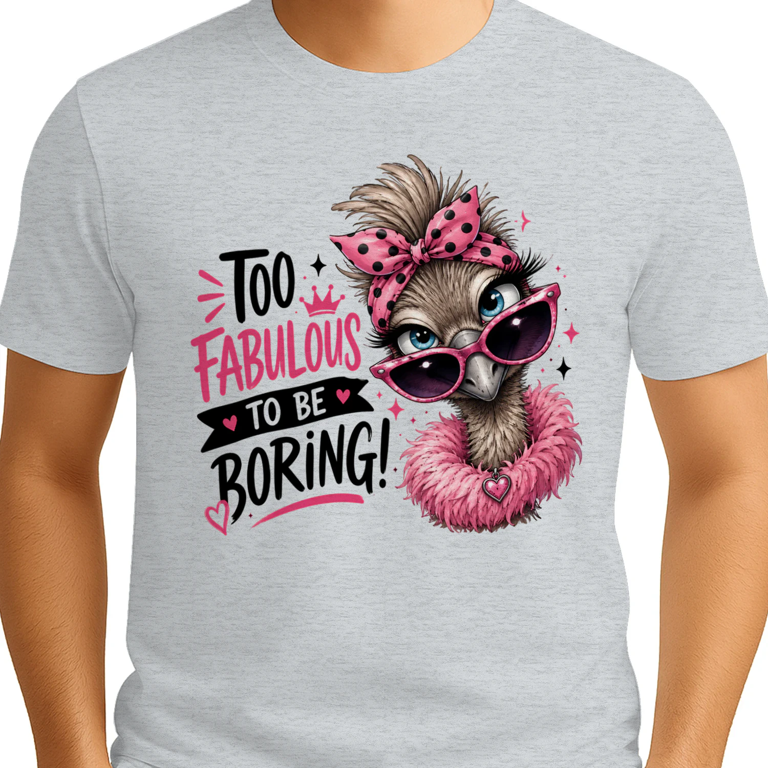 Too Fabulous To Be Boring Glam Emu Graphic T-Shirt