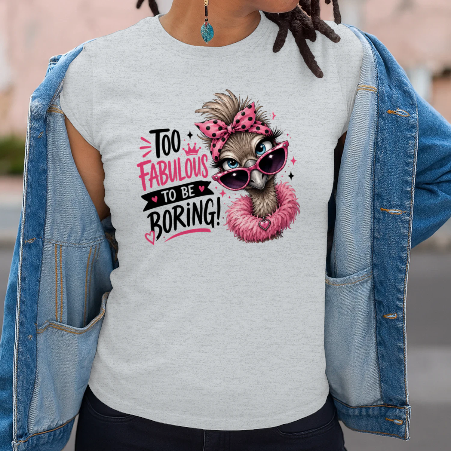 Too Fabulous To Be Boring Glam Emu Graphic T-Shirt