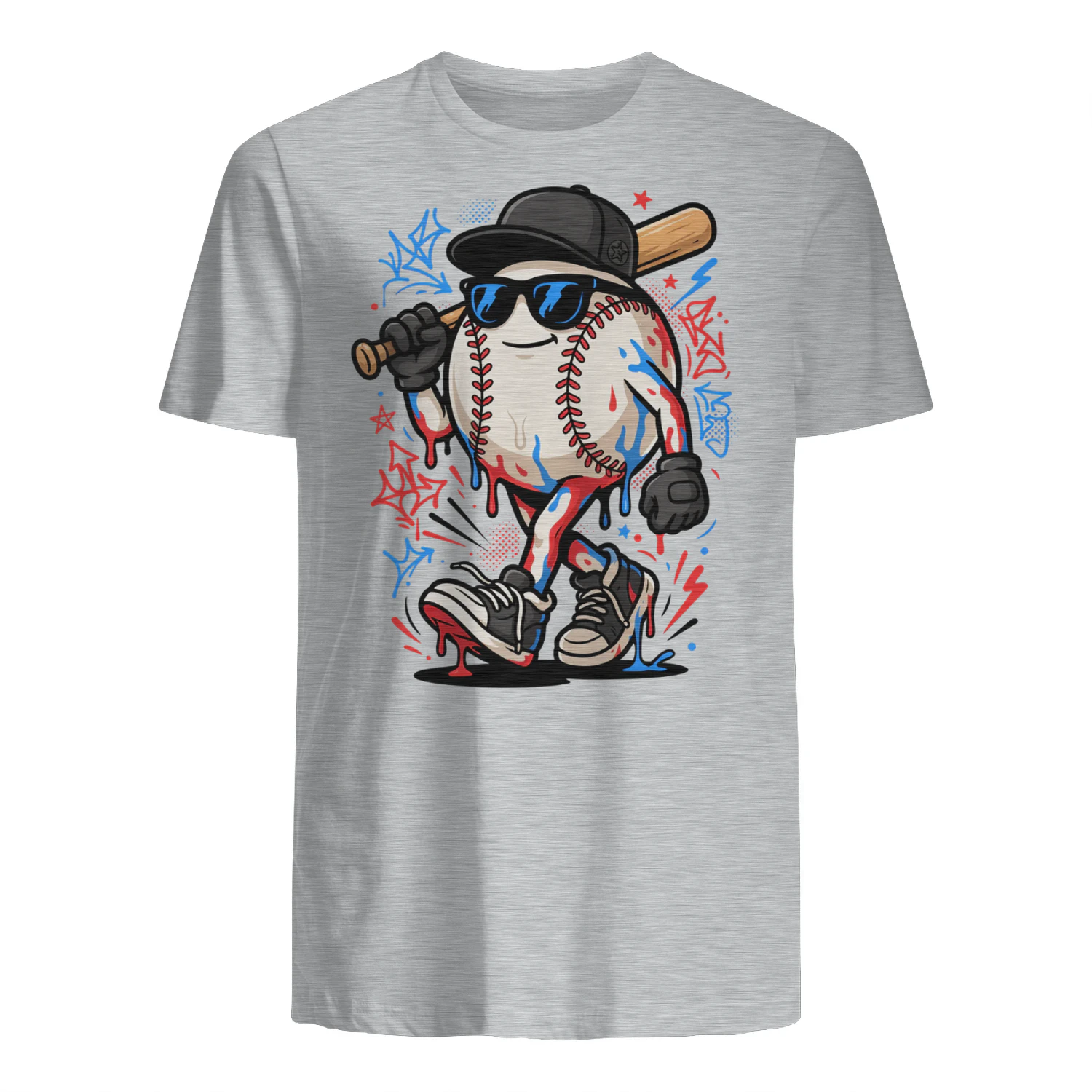 Cool Baseball Character Drip Graffiti Sunglasses T-Shirt