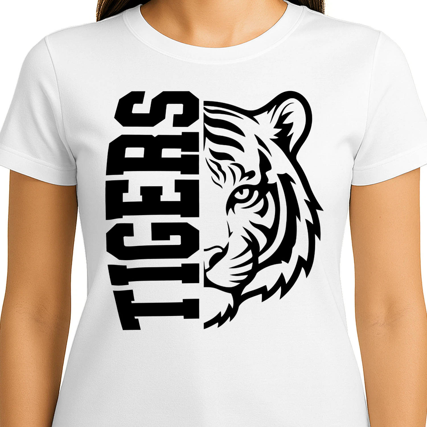 Tigers Half Face Split Mascot Sports T-Shirt