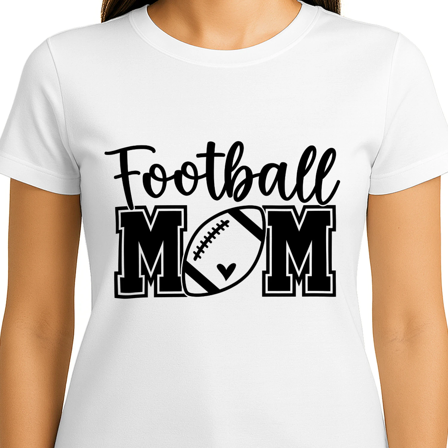 Football Mom Heart Ball Cursive Varsity T-Shirt