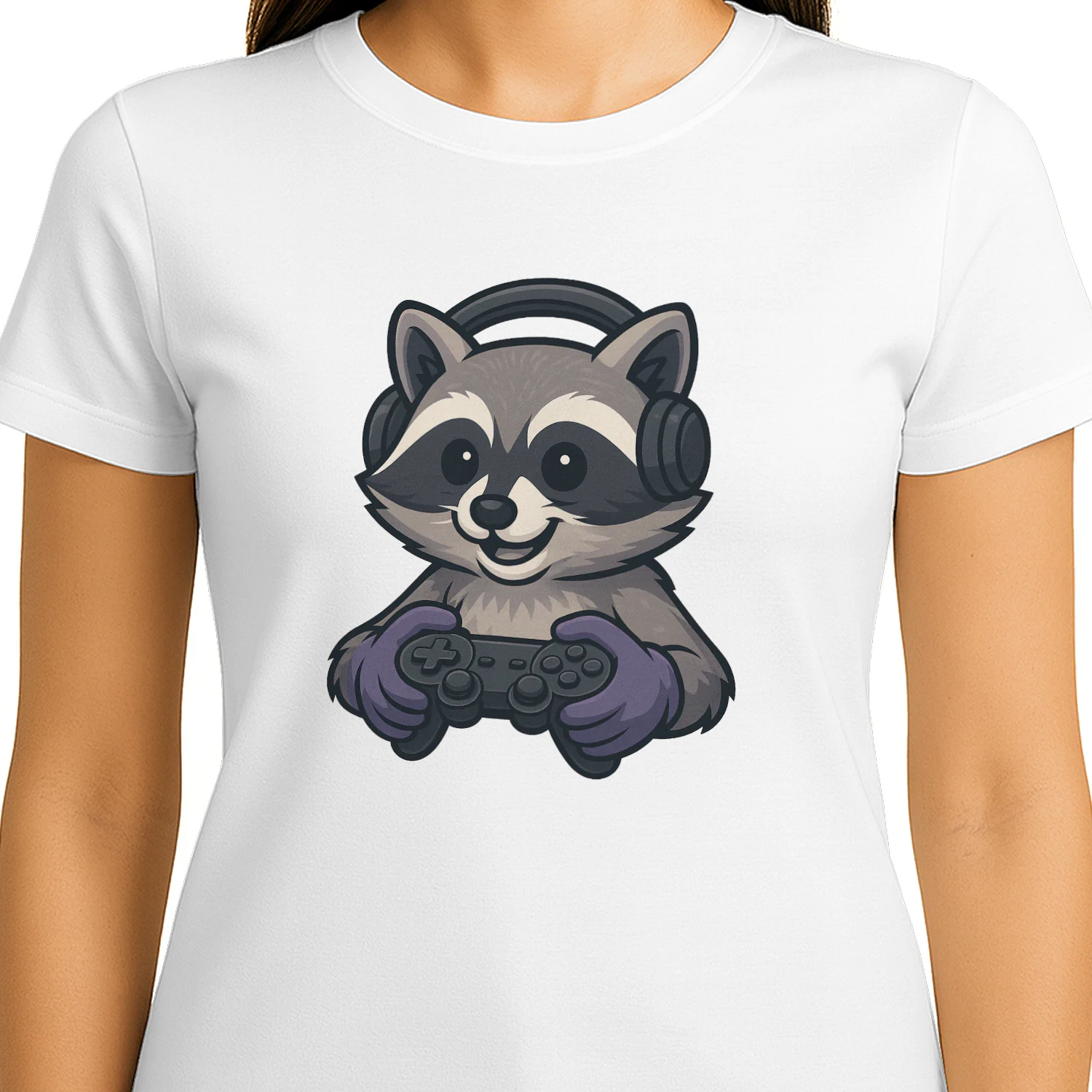 Cute Gamer Raccoon Headset Controller T-Shirt