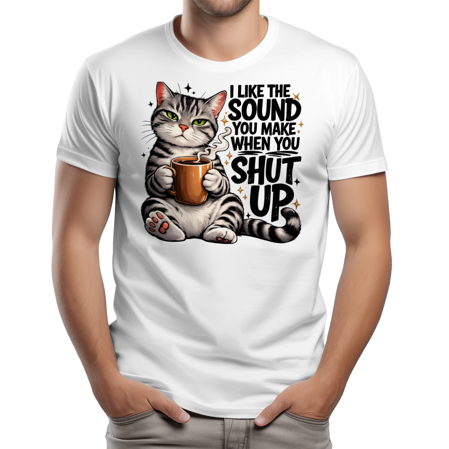 Funny Cat Coffee Sarcastic Shut Up T-Shirt