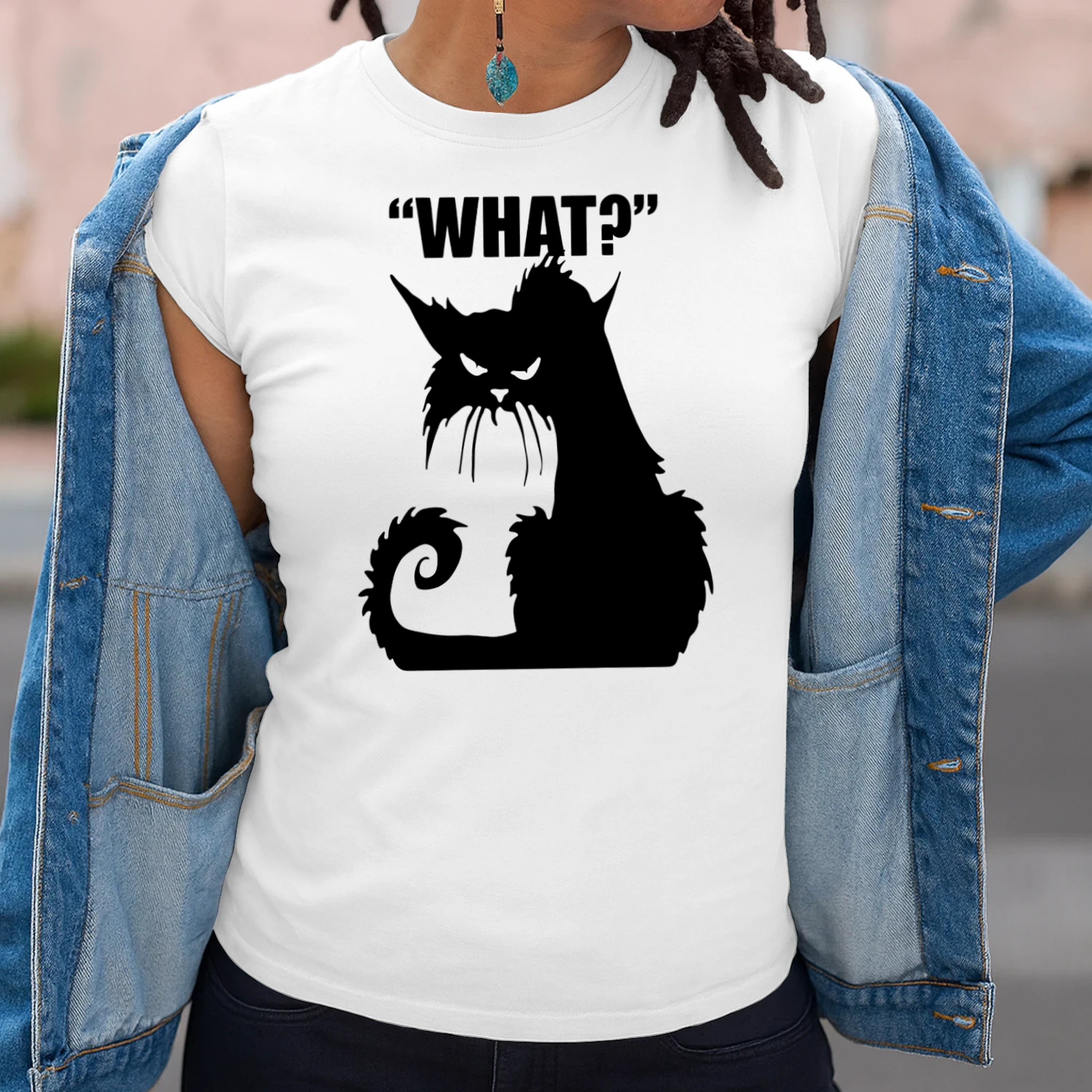Funny Grumpy Cat "WHAT?" Black Cat Silhouette T-Shirt