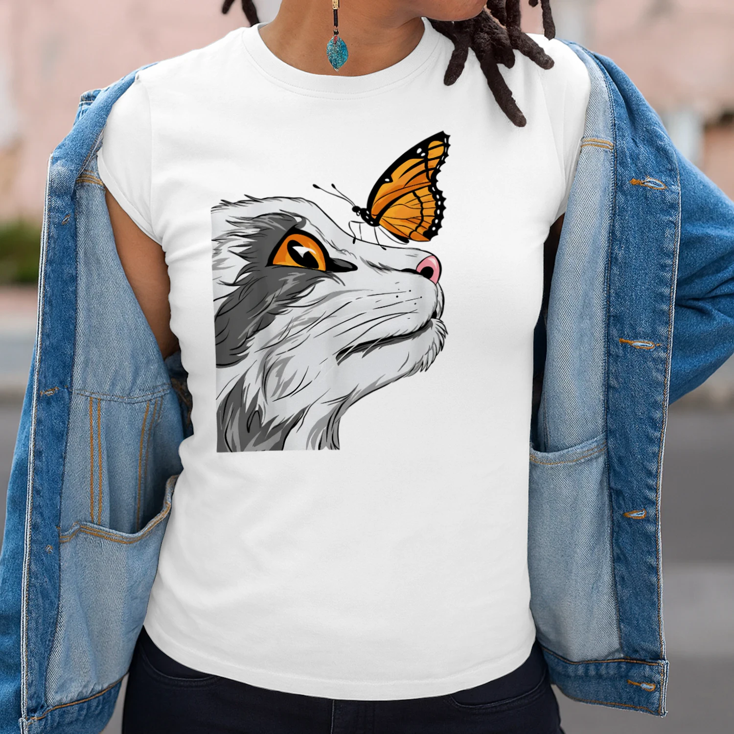 Cat And Butterfly Nature Graphic Men's T-Shirt
