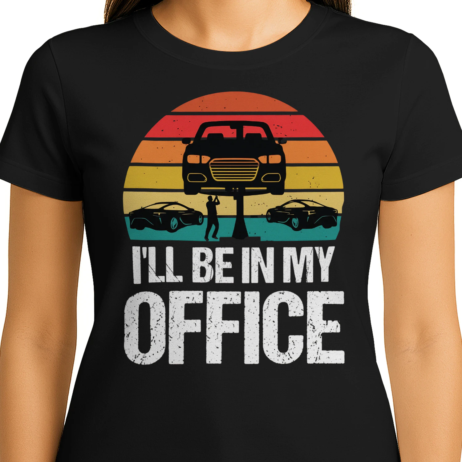 I'll Be In My Office Funny Mechanic Retro Sunset Garage T-Shirt