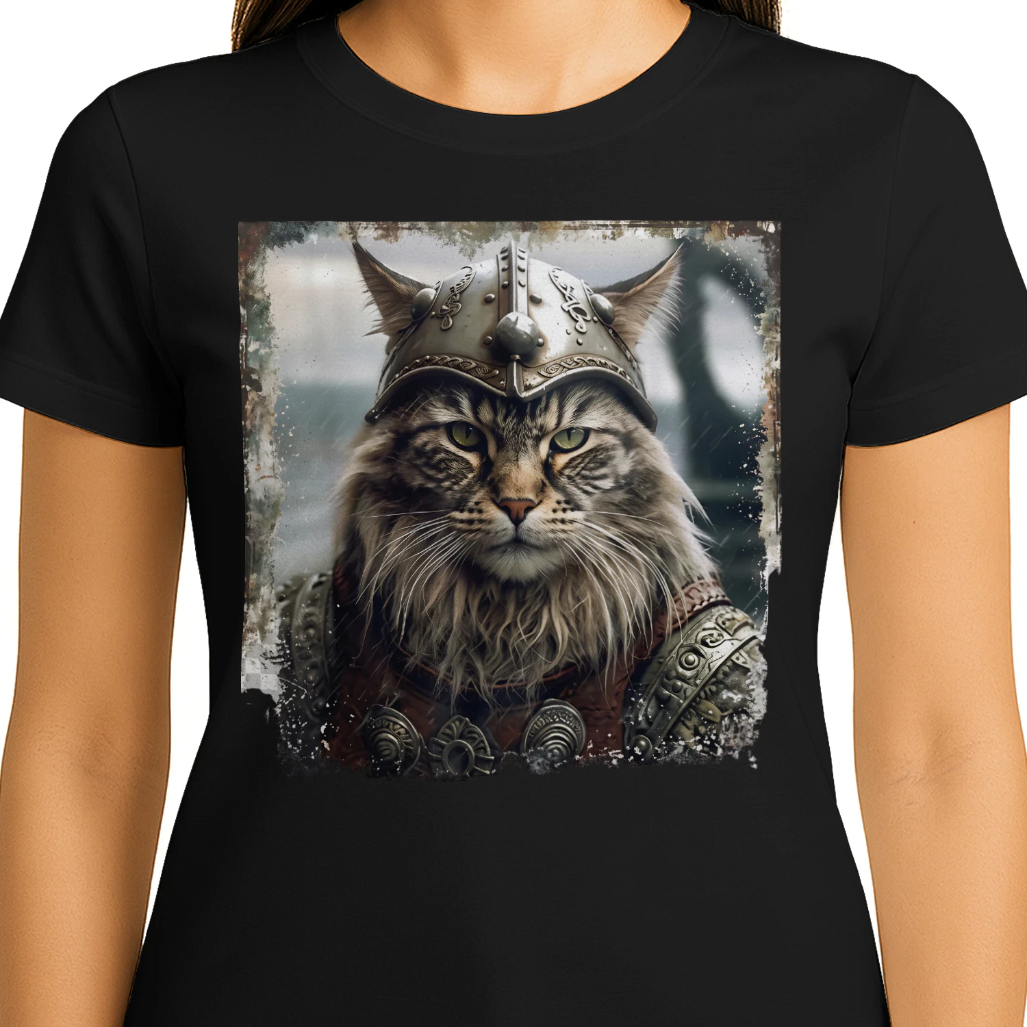 Viking Warrior Cat Nordic Helmet Grunge T-Shirt