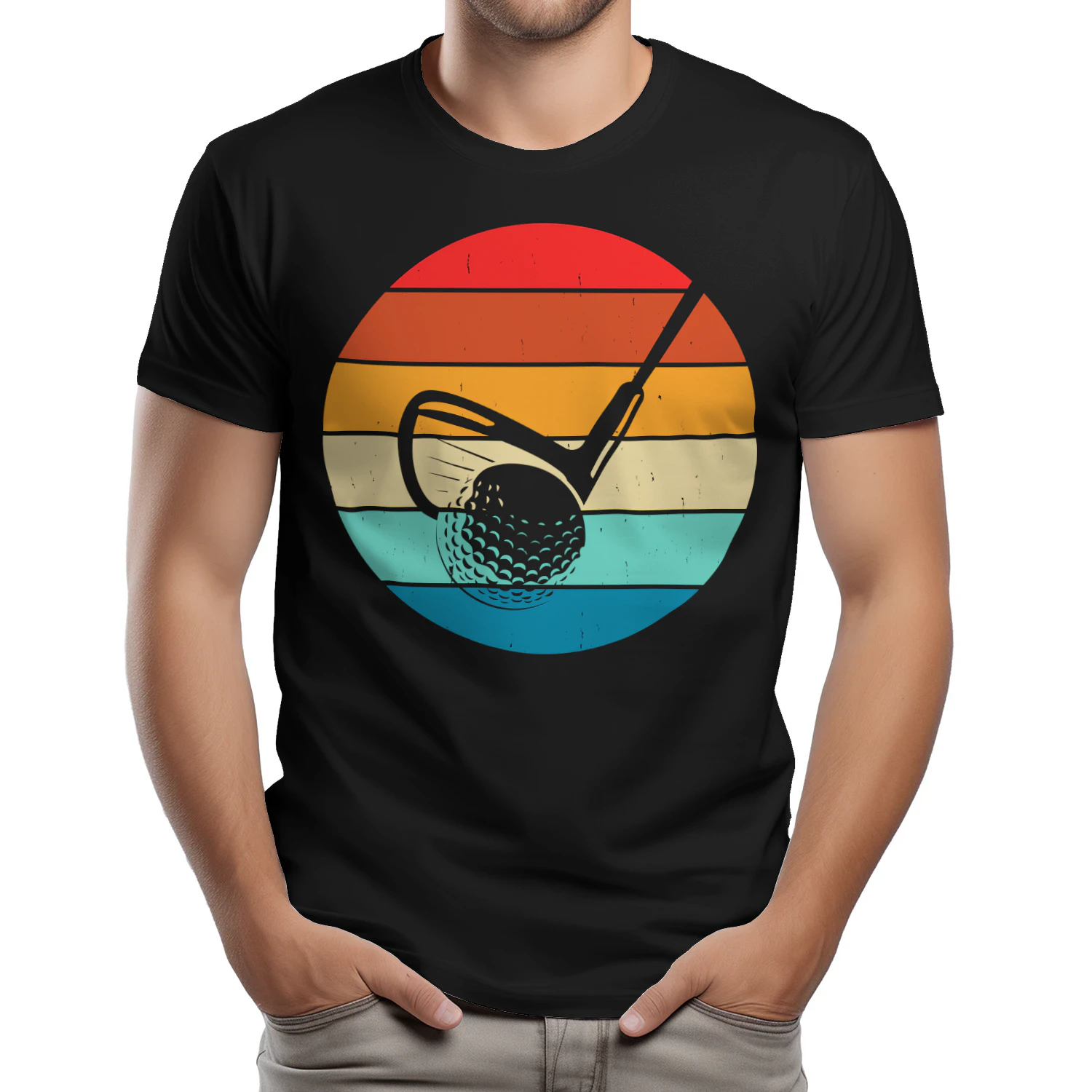 Retro Sunset Golf Swing Graphic T-Shirt