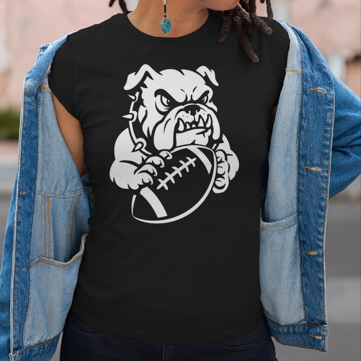 Tough Bulldog Mascot Football Graphic T-Shirt