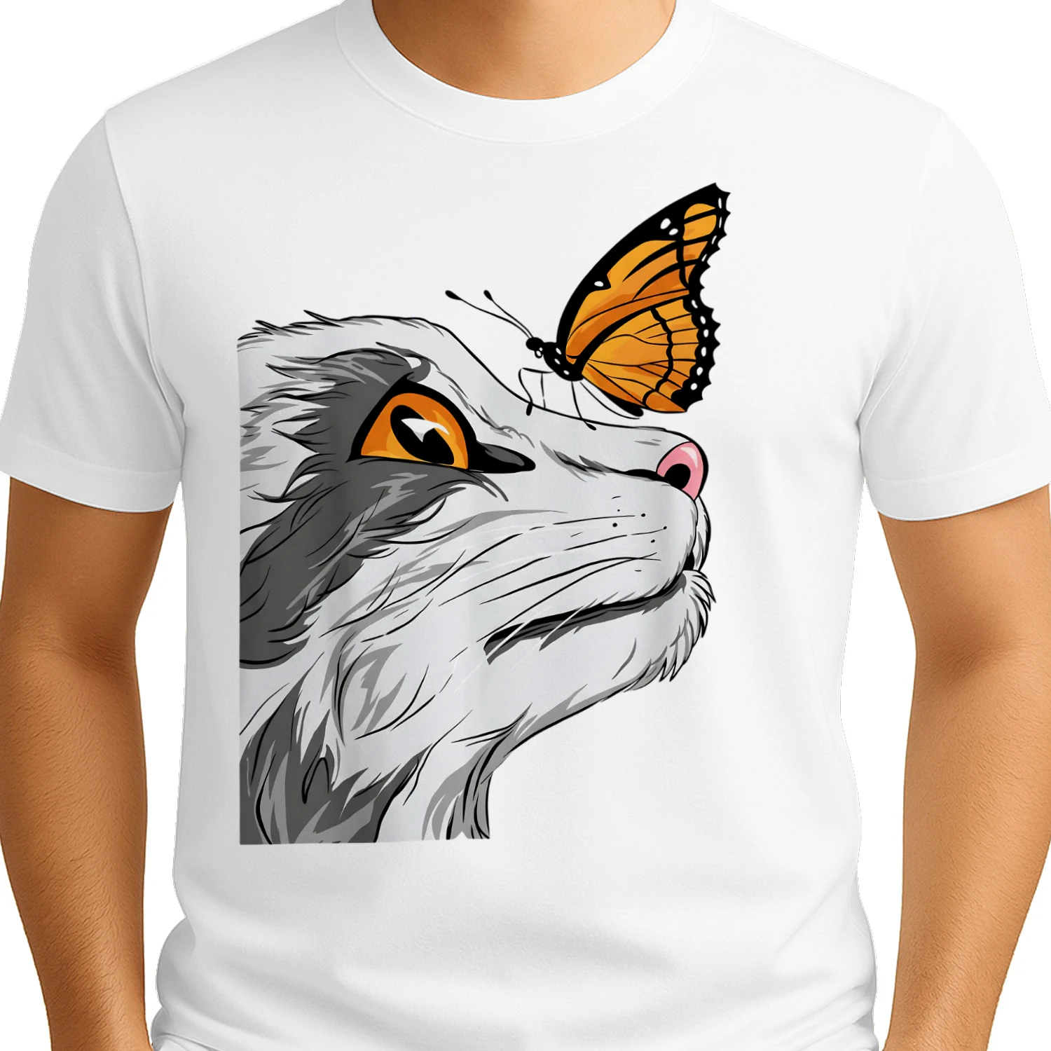 Cat And Butterfly Nature Graphic Men's T-Shirt