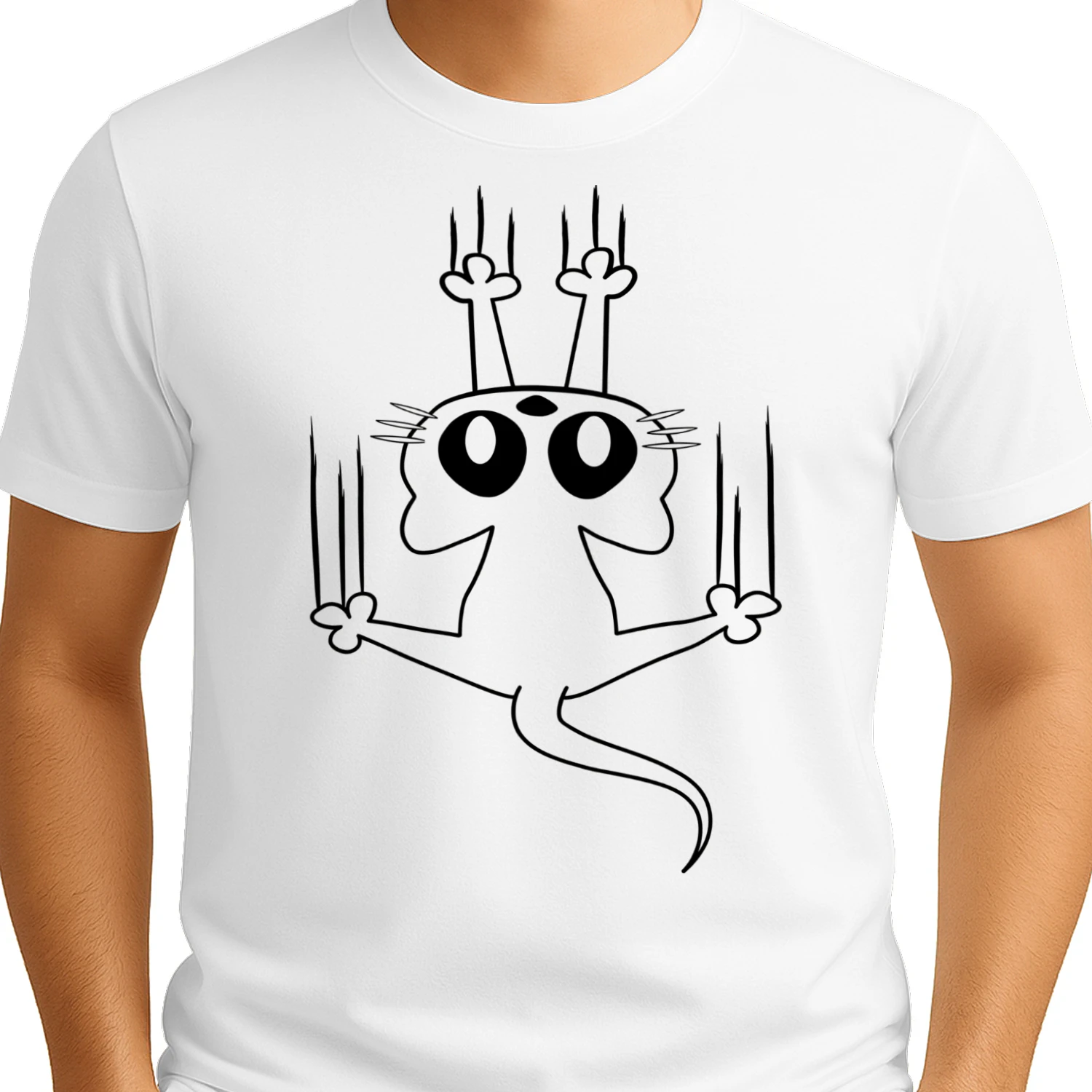 Funny Sliding Cat Claws Scratch Line Art T-Shirt